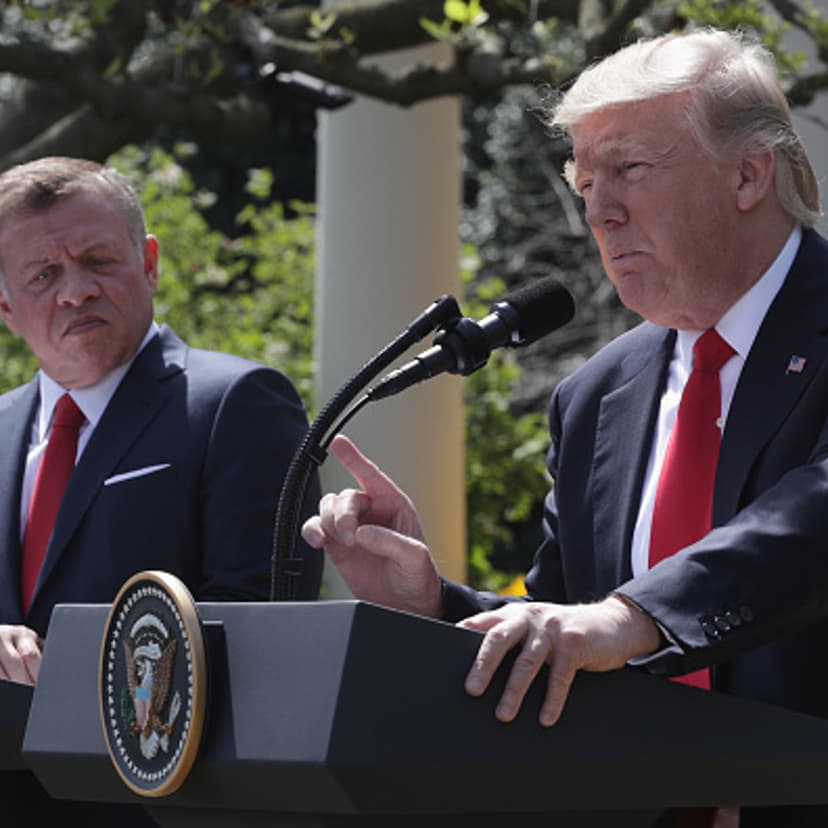 U.S. President Donald Trump and King Abdullah II of Jordan participate in a joint news conference at the Rose Garden of the White House April 5, 2017 in Washington, D.C.