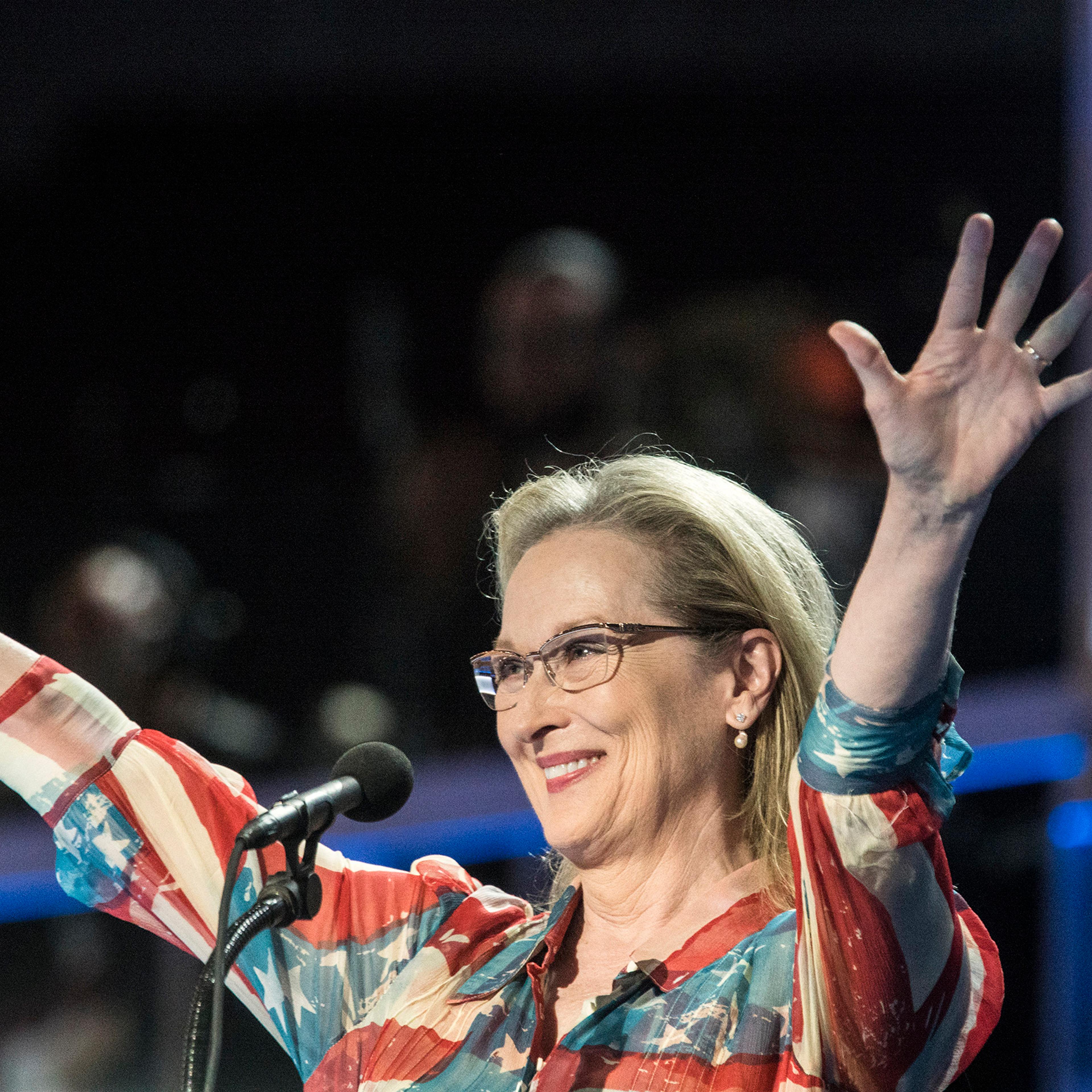 Actress Meryl Streep delivers remarks on the second day of the Democratic National Convention at the Wells Fargo Center in Philadelphia on July 26, 2016.