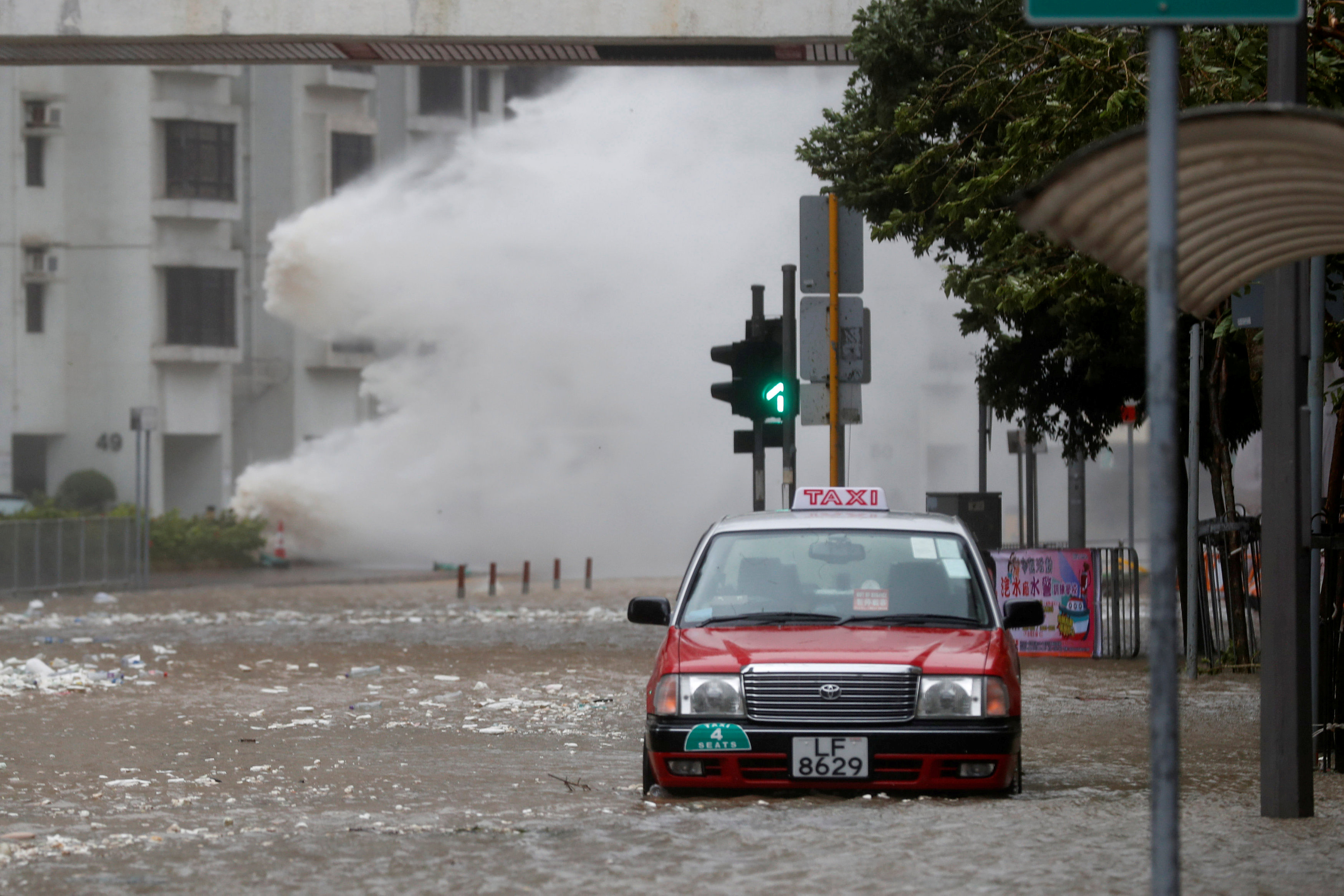 Waves triggered by Typhoon Hato are seen in Hong Kong