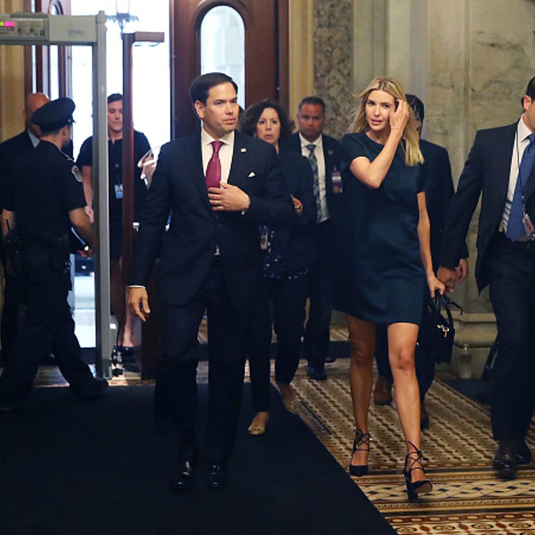 Ivanka Trump walks with Sen. Marco Rubio (R-FL), to a meeting with Senators regarding paid family leave, at U.S. Capitol on June 20, 2017 in Washington, DC.