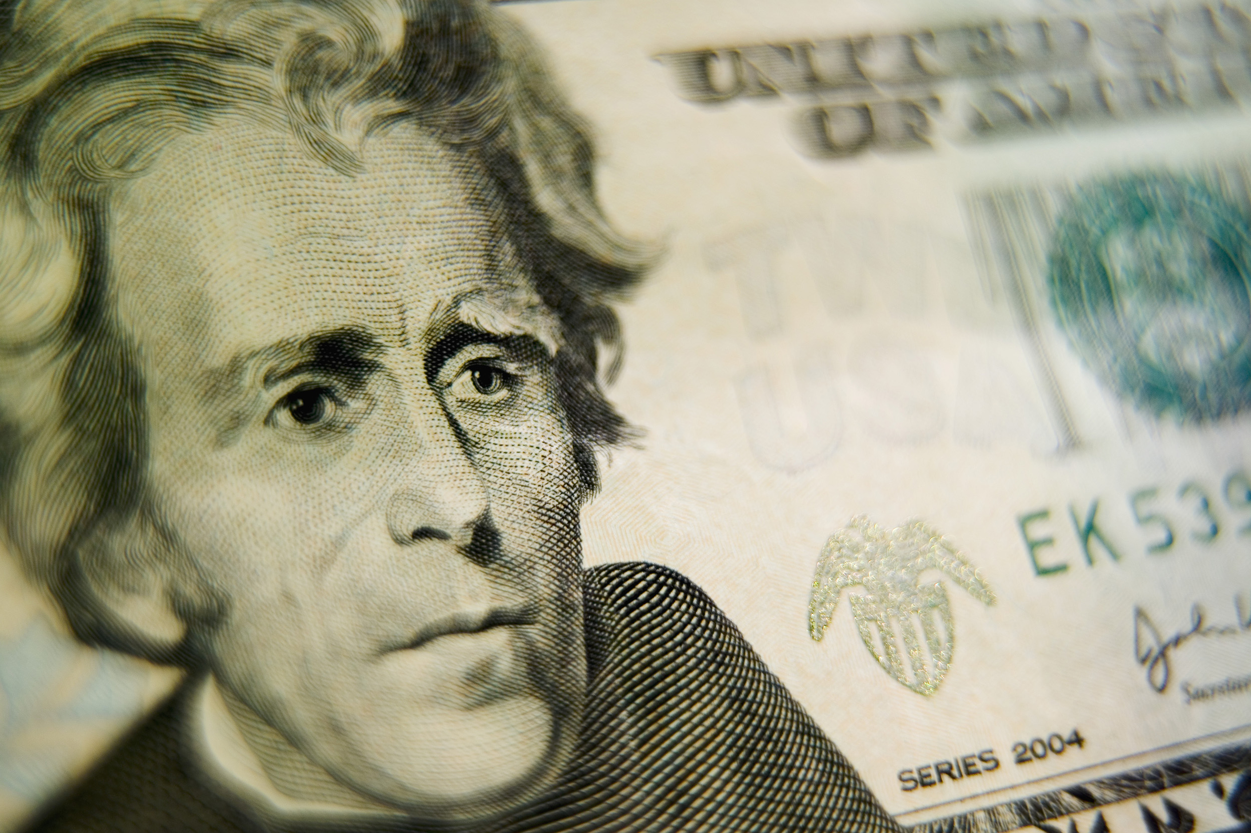 US twenty dollar bank note, close-up