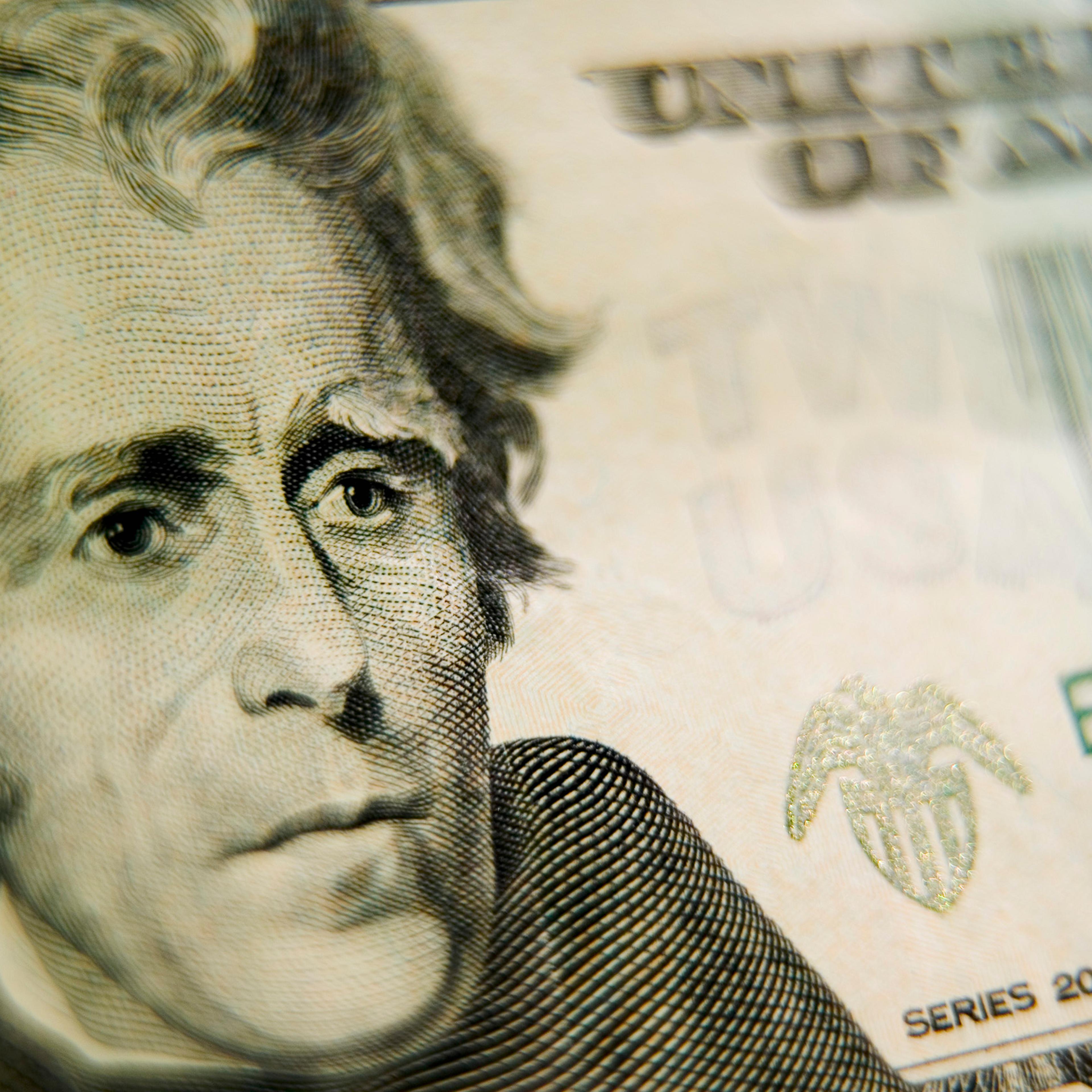 US twenty dollar bank note, close-up