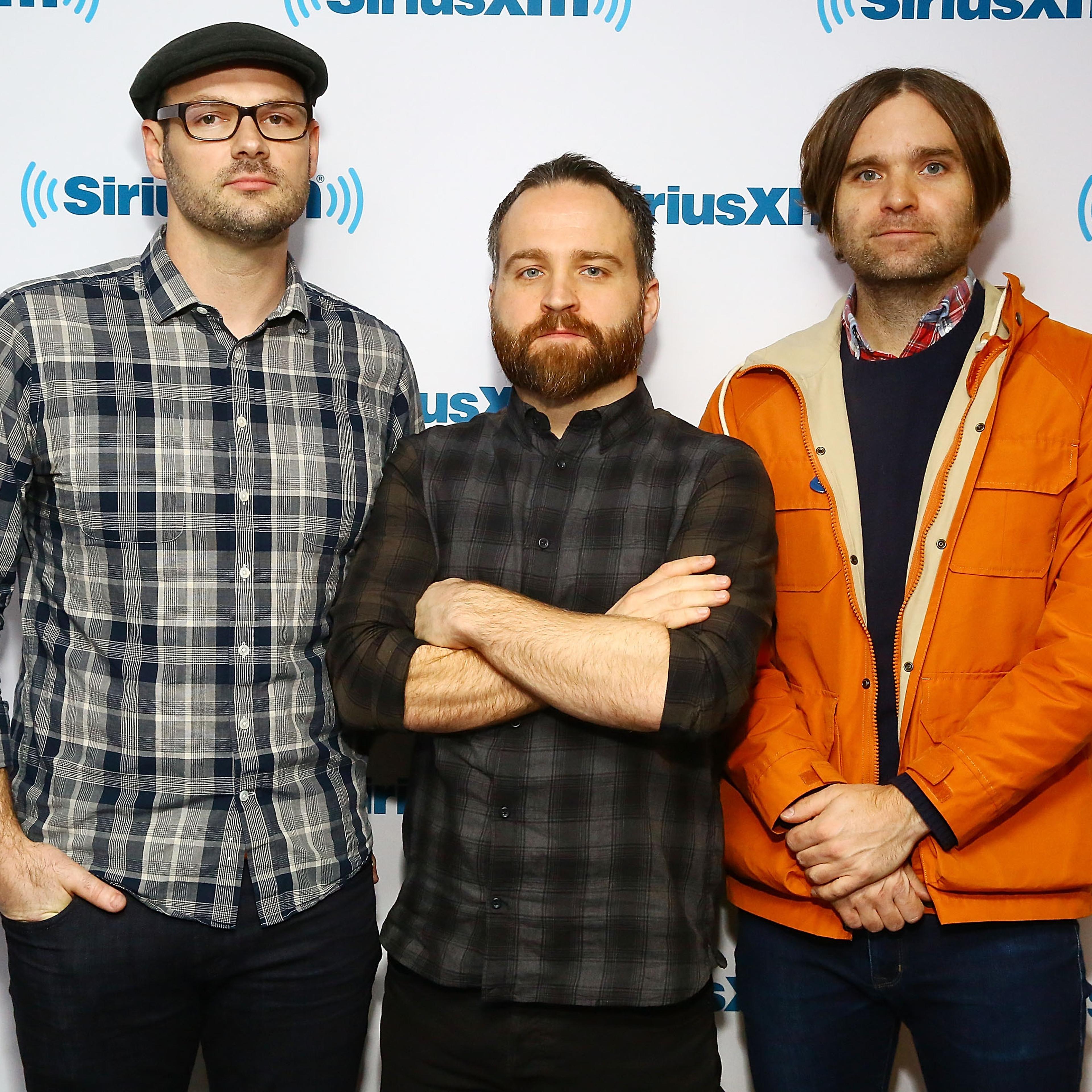 (L-R) Musicians Jason McGerr, Nick Harmer and Ben Gibbard of Death Cab For Cutie visit the SiriusXM Studios in New York City on jan. 28, 2015.