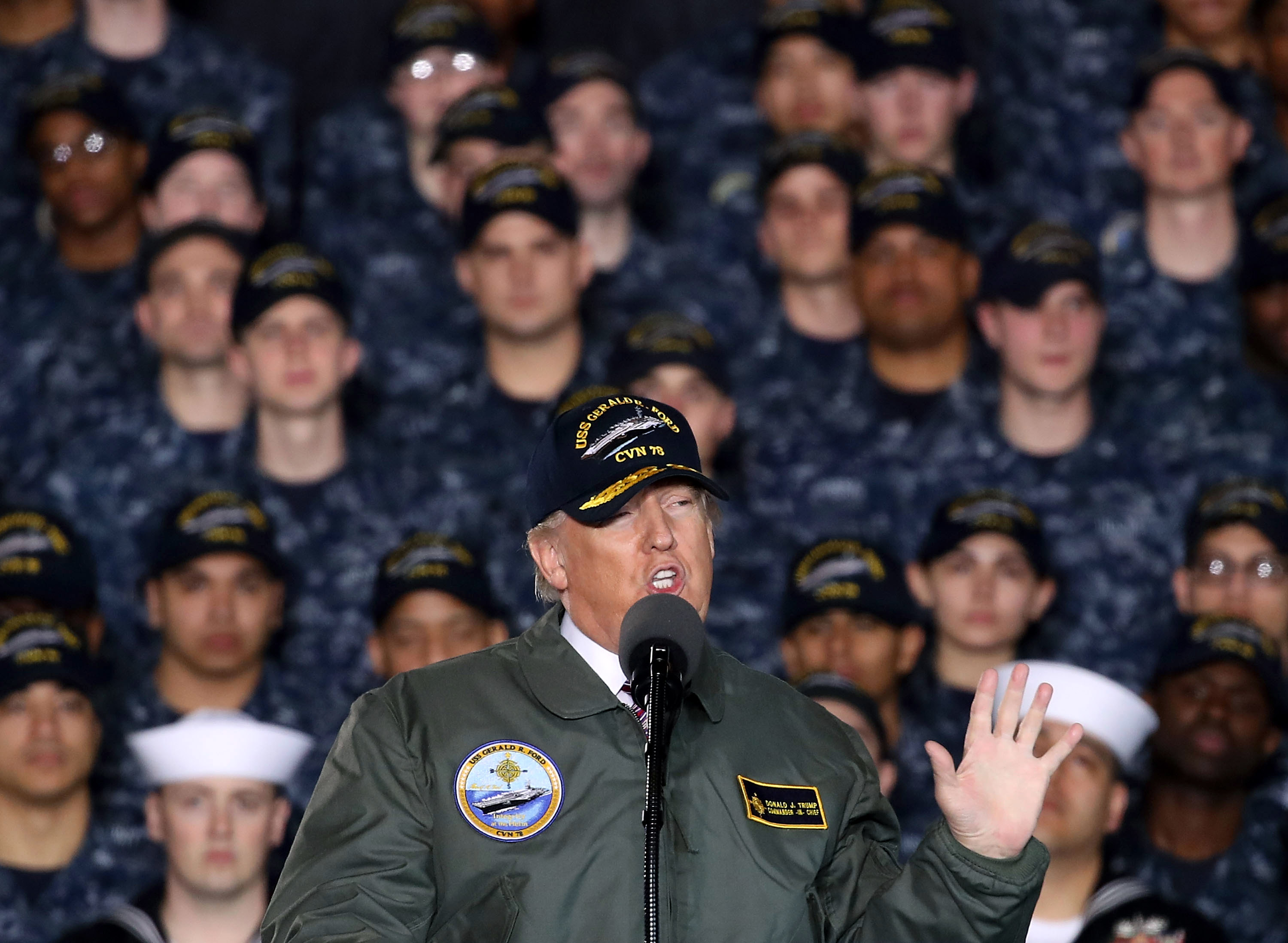 Donald Trump Delivers Remarks Aboard The USS Gerald R. Ford