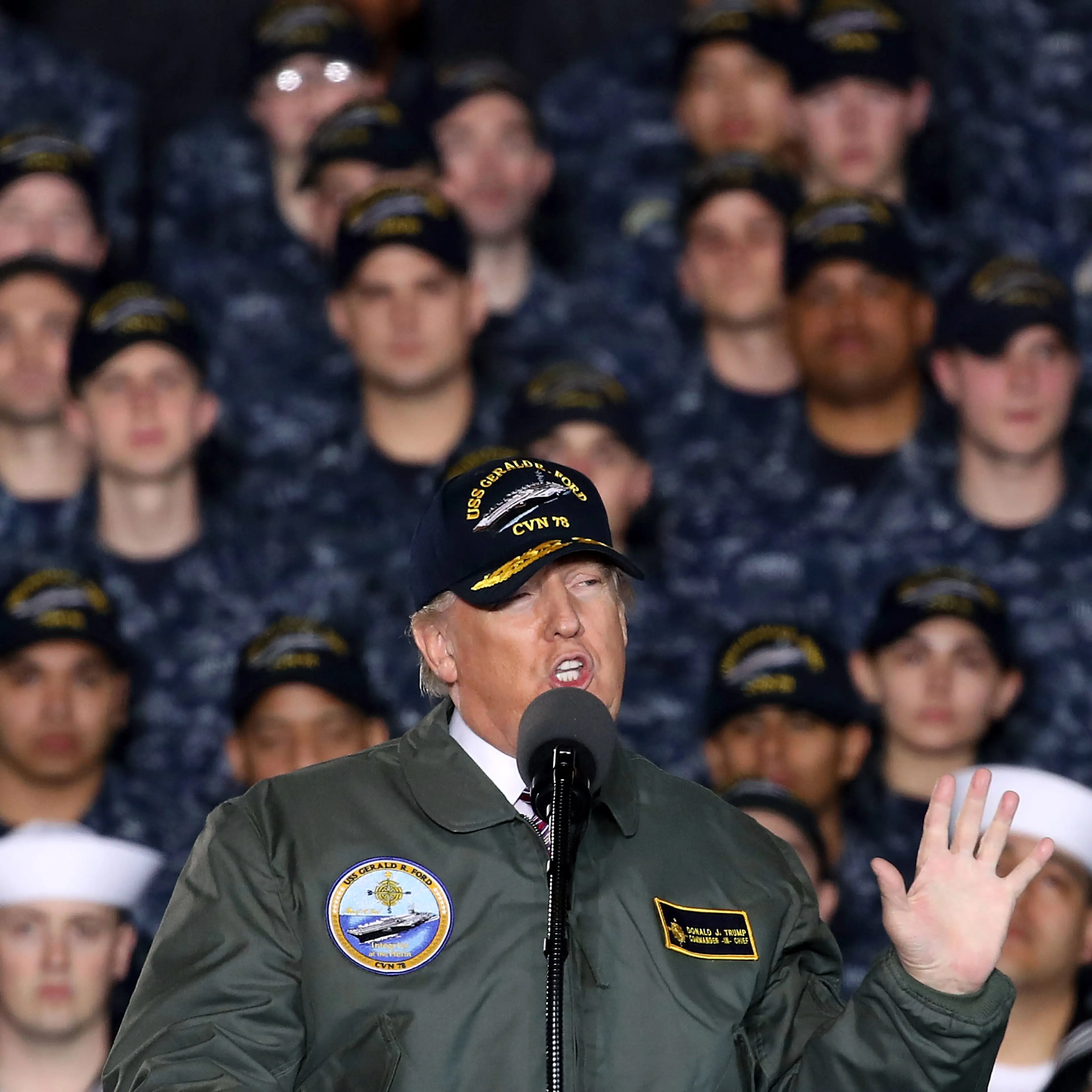 Donald Trump Delivers Remarks Aboard The USS Gerald R. Ford