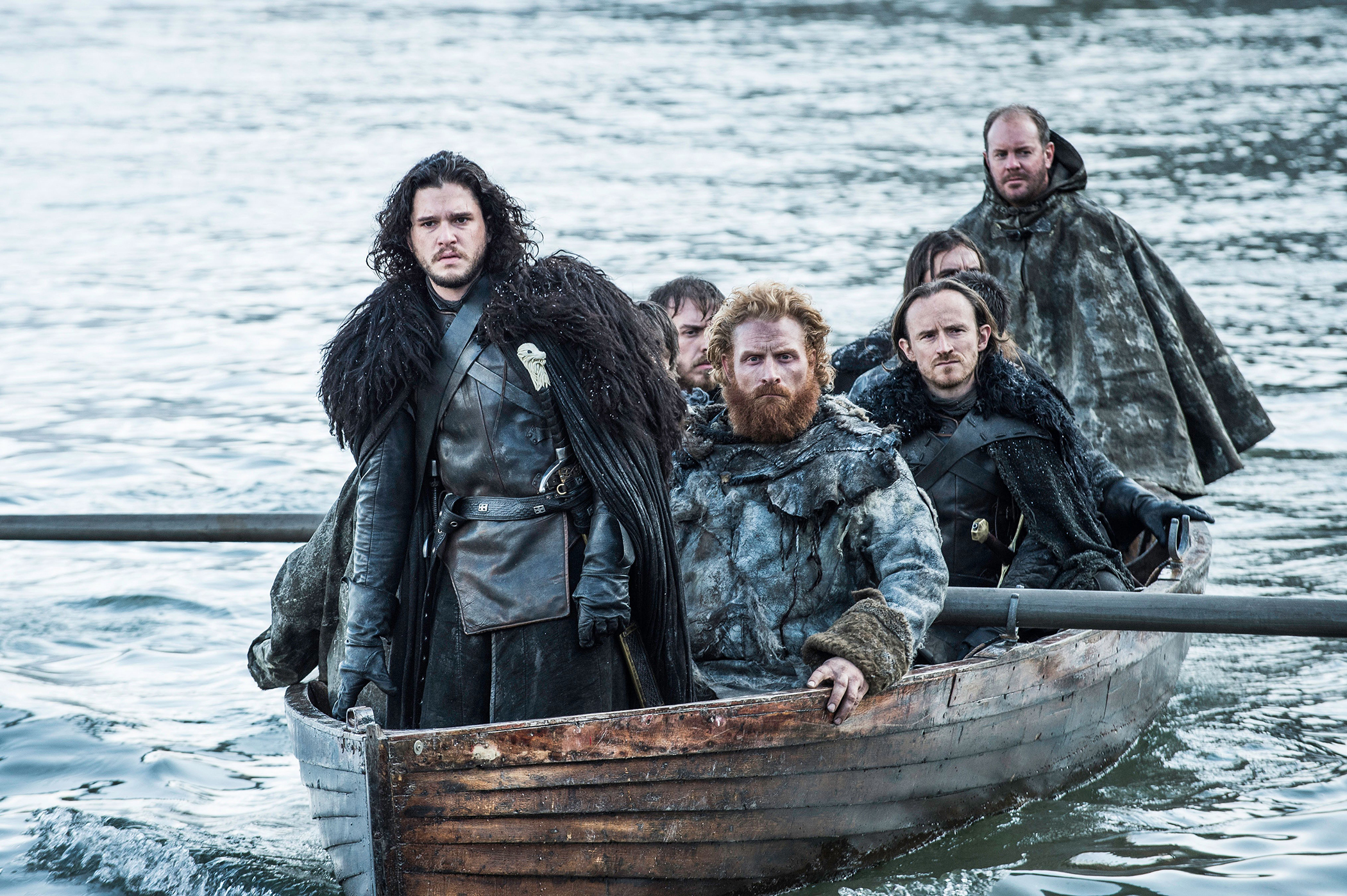 (Left to right) Kit Harington, Kristofer Hivju, Ben Crompton in Season 5 of Game of Thrones on HBO