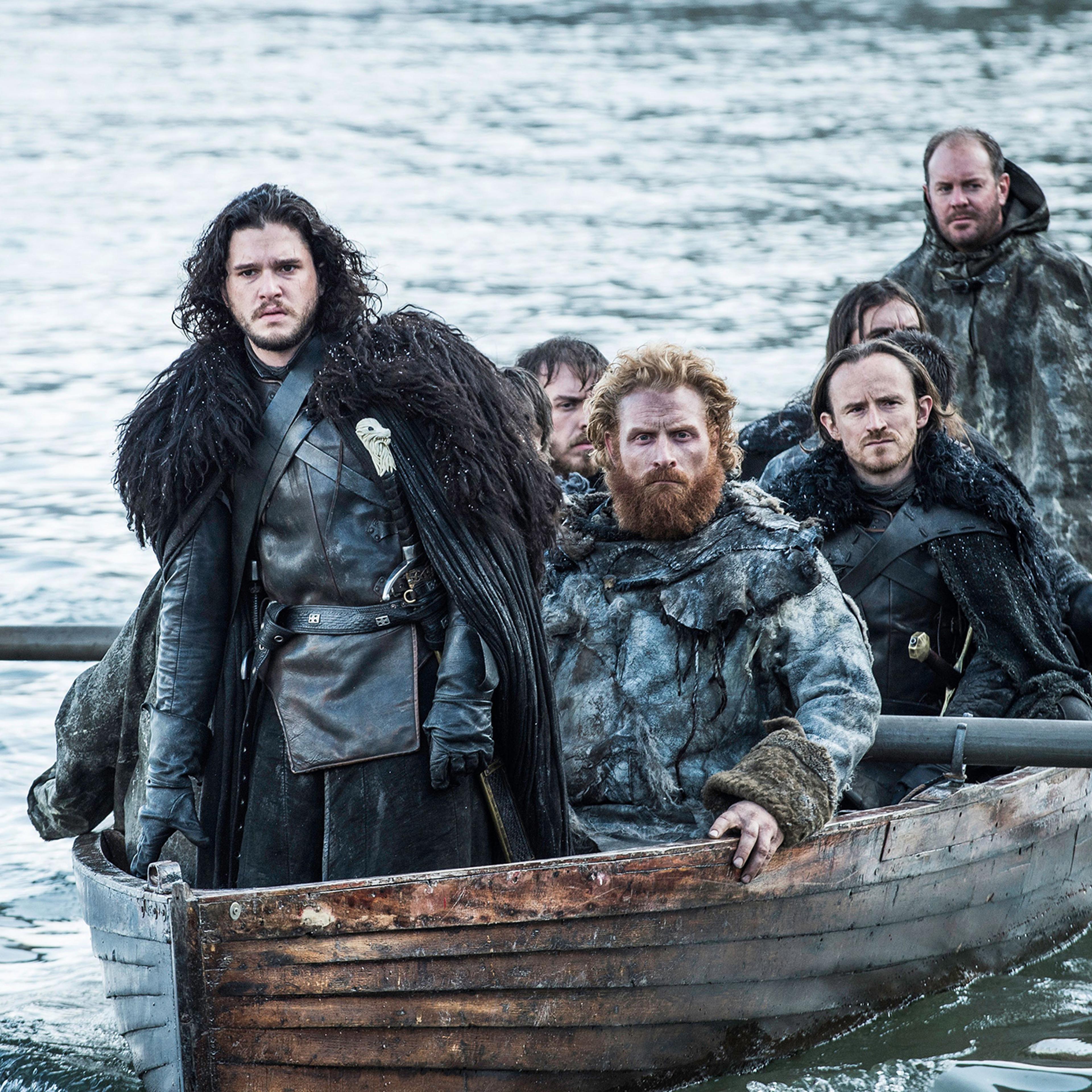 (Left to right) Kit Harington, Kristofer Hivju, Ben Crompton in Season 5 of Game of Thrones on HBO
