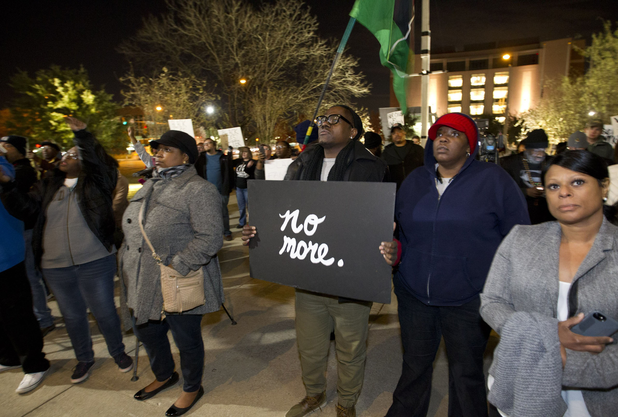 People gather outside the Tarrant County Courthouse to protest a white officer wrestling Jacqueline Craig, a black woman, to the ground, which was captured on video on Dec. 22, 2016.