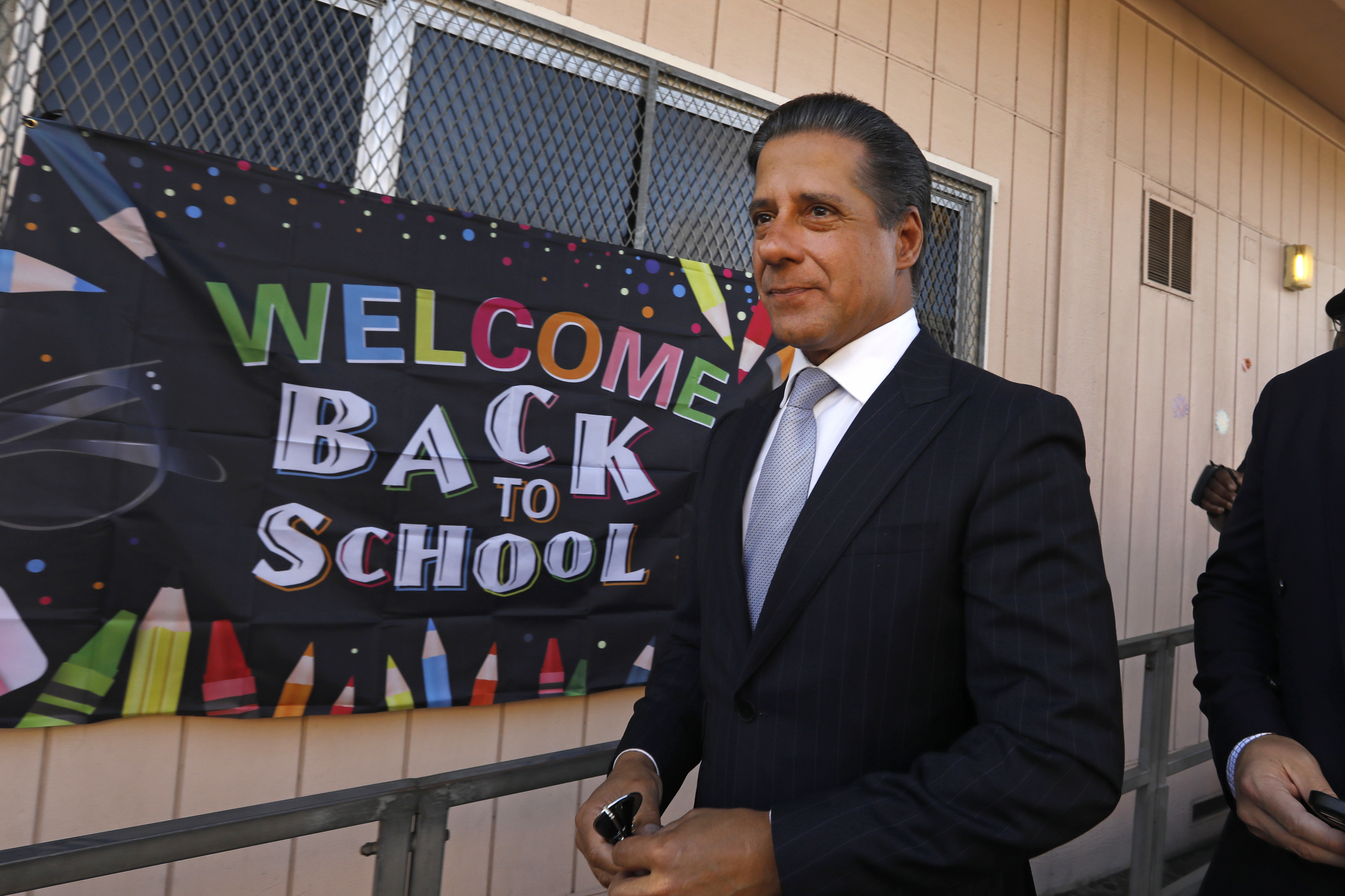 Students from the Los Angeles Unified School District head to school at Vena Avenue Elementary &amp; Gifted/High Ability Magnet  on Aug. 15, 2022. Los Angeles Unified Superintendent Alberto M. Carvalho