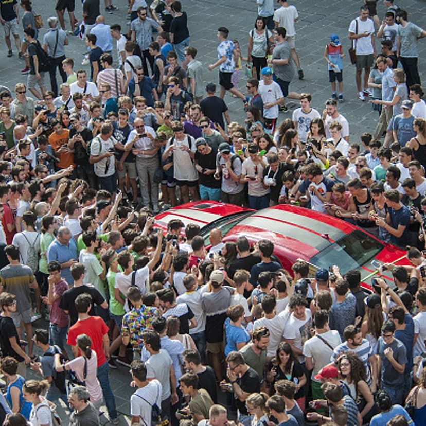 People attend during the arrival of Jeremy Clarkson, Richard Hammond and James May at Piazza dei Signori for their new Amazon TV Programme 'The Grand Tour ' on July 7, 2016 in Vicenza, Italy.