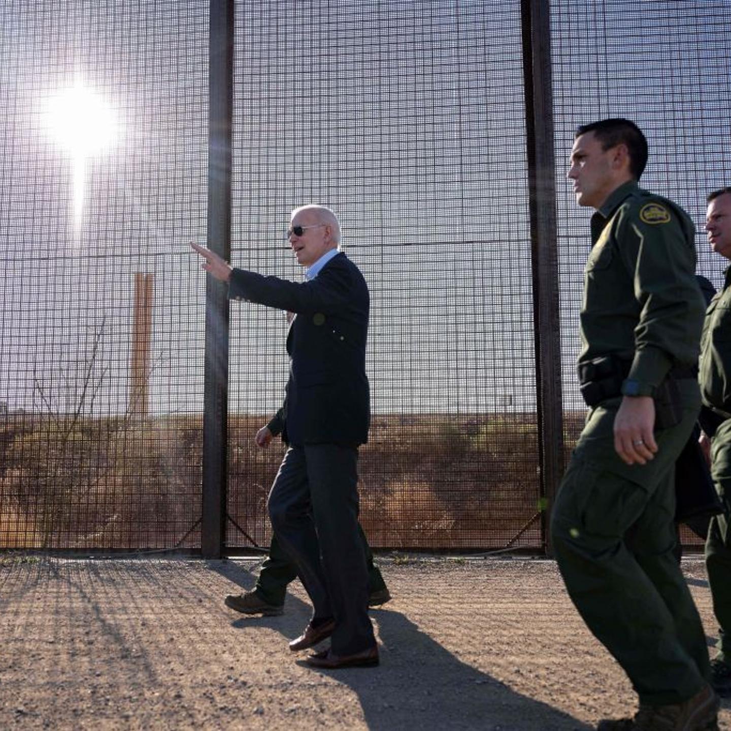 U.S. President Joe Biden walks along the U.S.-Mexico border fence in El Paso, Texas, on Jan. 8, 2023 for the first time since taking office. This entry point is at the center of debates over illegal immigration and smuggling.