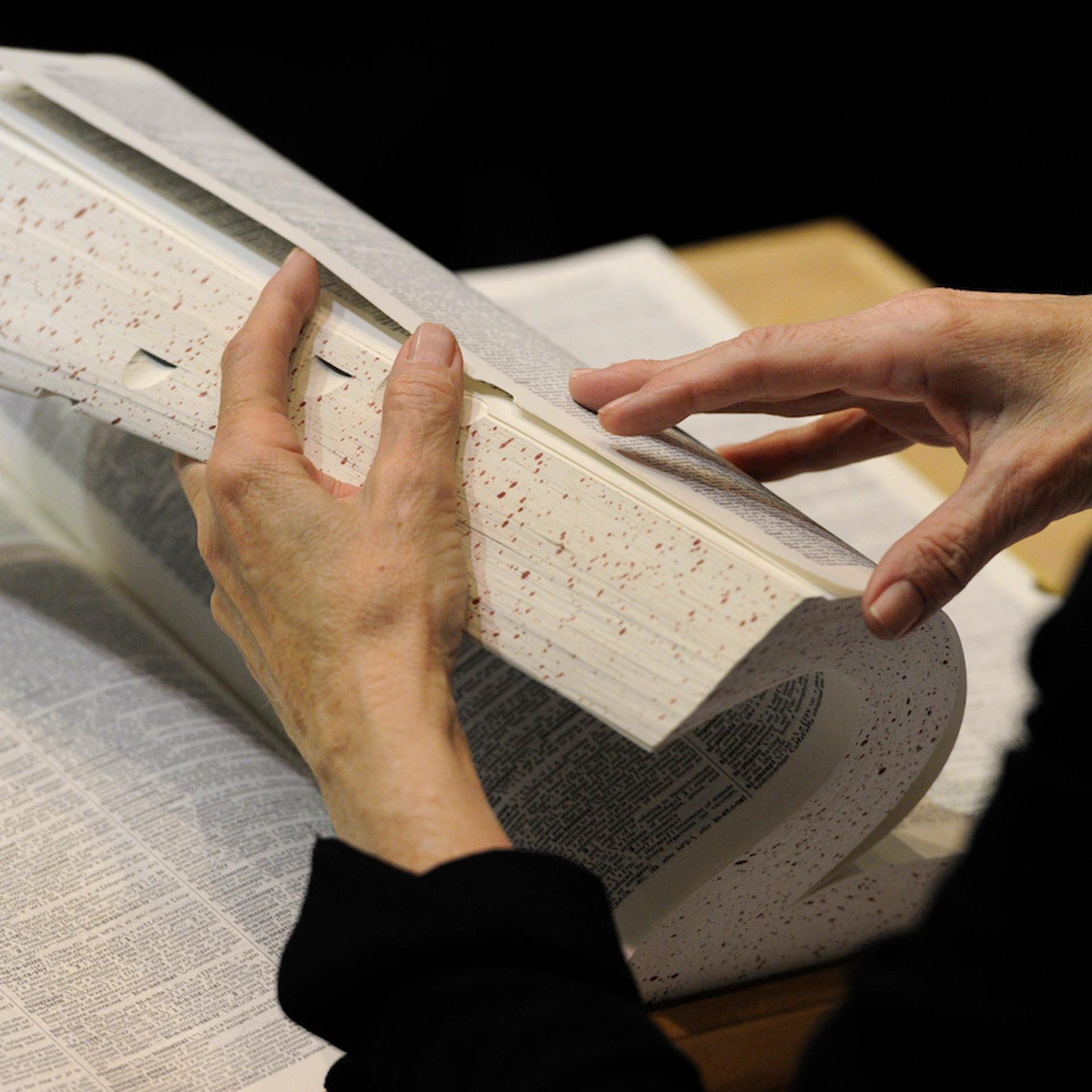 The judges use their dictionaries to confirm the spelling of the words. Spellers compete in The Denver Post 72nd Annual Colorado State Spelling Bee at the Colorado Convention Center in Denver on Saturday, Mar. 10, 2012. Kathryn Scott Osler, The Denver Po