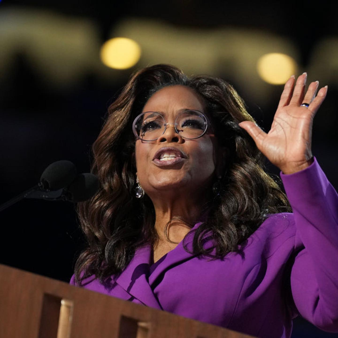 Talk show host Oprah Winfrey speaks on stage during the third day of the Democratic National Convention at the United Center in Chicago, Illinois, on August 21, 2024.