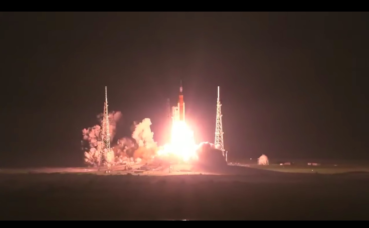 Liftoff of Artemis 1, as the engines of the SLS lit at 1:48 AM ET.
