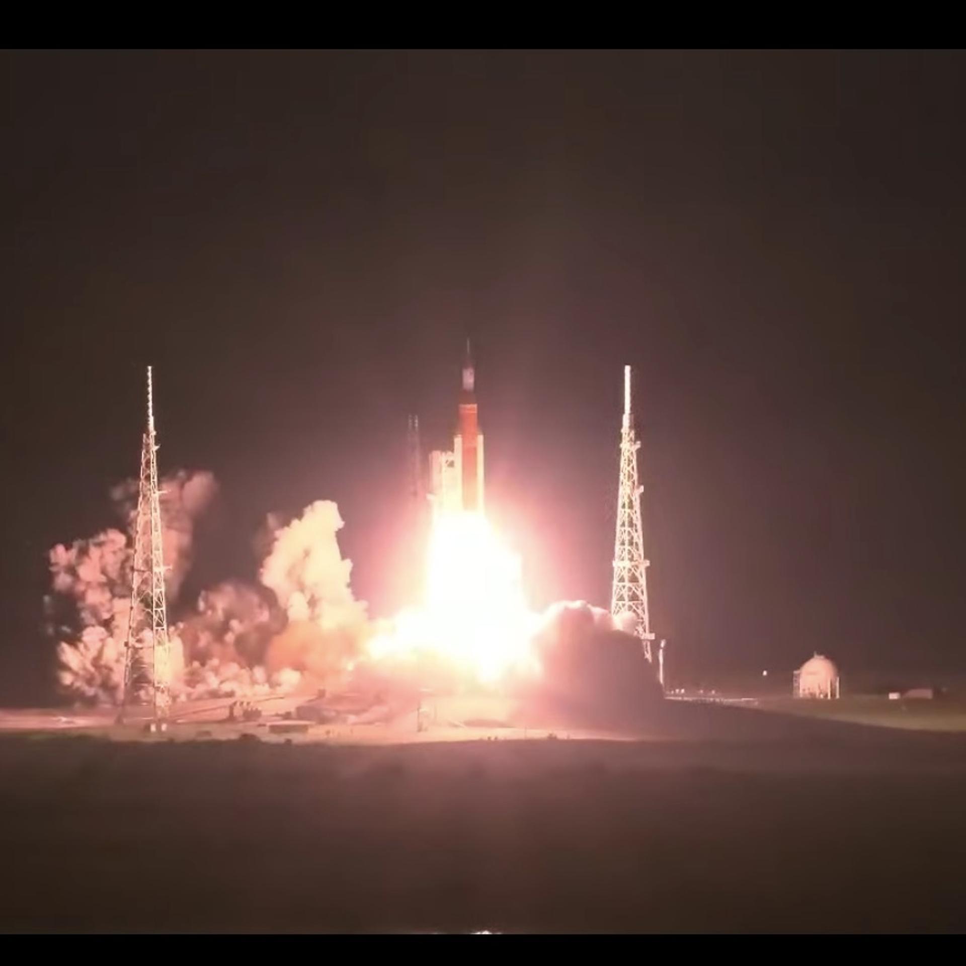 Liftoff of Artemis 1, as the engines of the SLS lit at 1:48 AM ET.