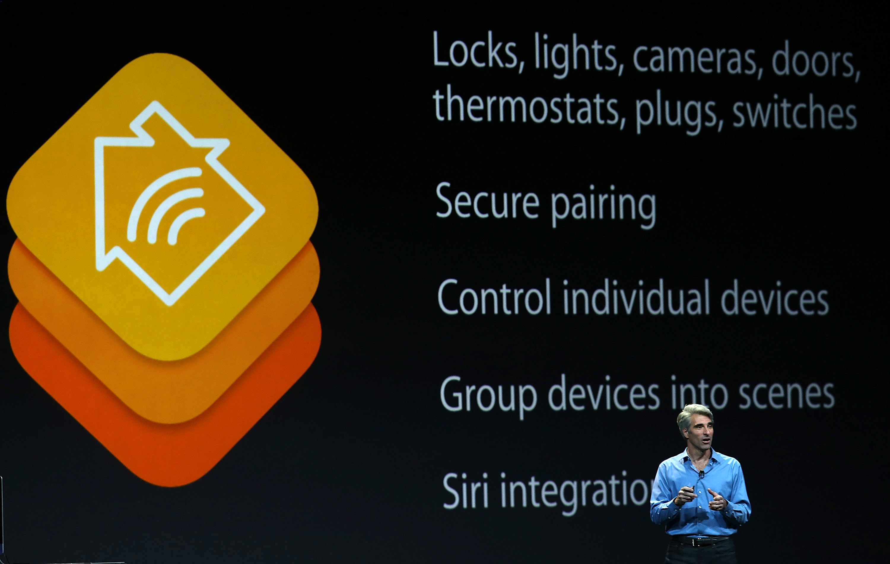 Apple Senior Vice President of Software Engineering Craig Federighi at the Apple Worldwide Developers Conference at the Moscone West center on June 2, 2014 in San Francisco.