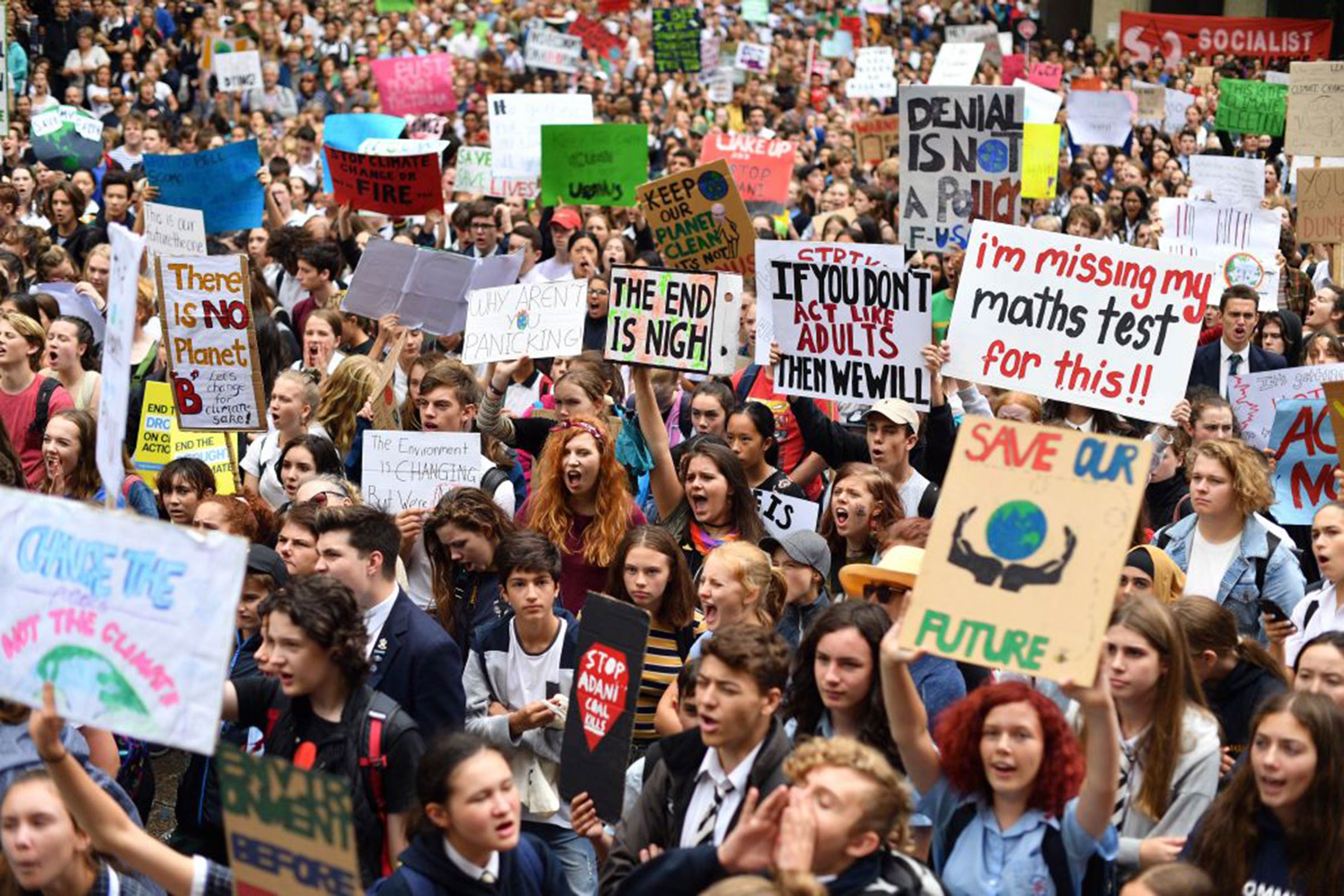 Schoolchildren protest inadequate progress to address climate change on Mar. 15 in Sydney, Australia.