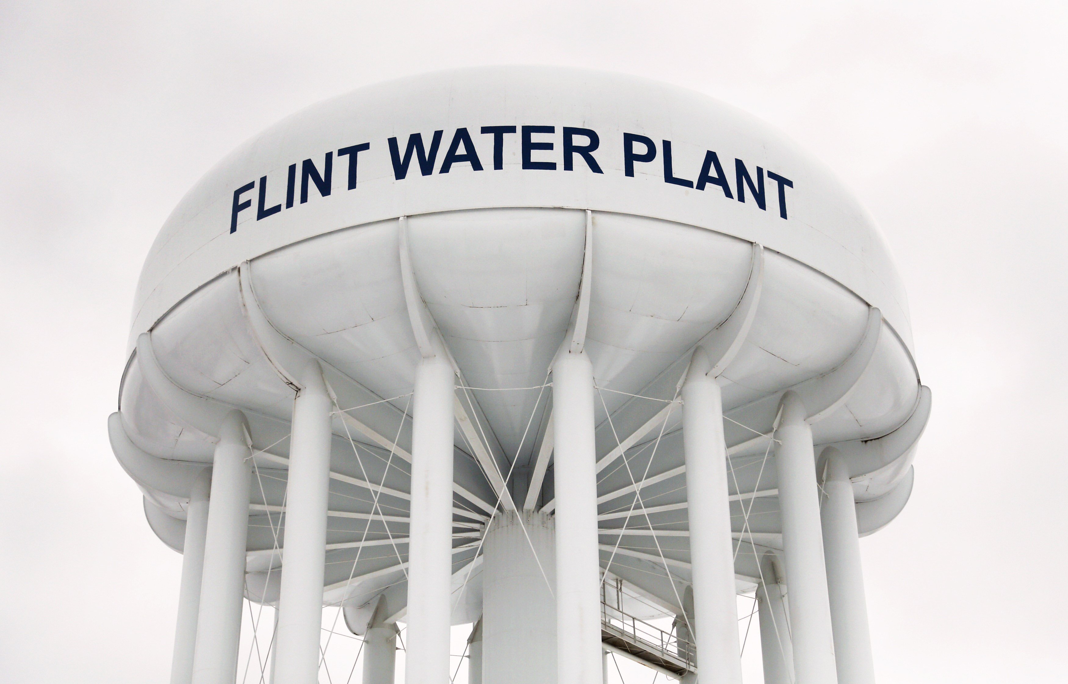 The top of a water tower is seen at the Flint Water Plant in Flint, Michigan in this file photo