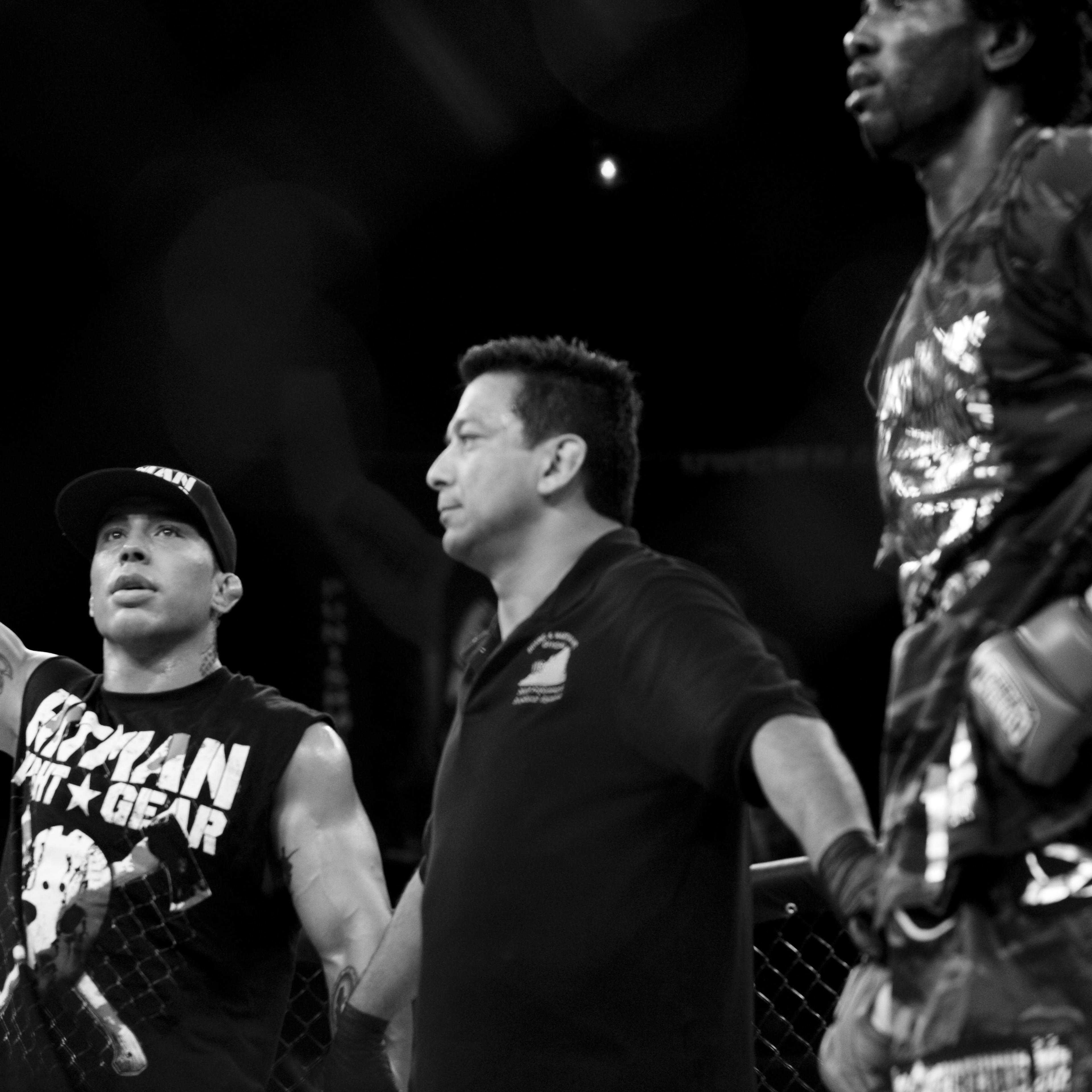 Jonathan "War Machine" Koppenhaver raises his hand after defeating Reshad Woods at the Ultimate Warrior Challenge "Capital Punishment" at the George Mason University Patriot Center in Fairfax, Virginia on April 26, 2009.