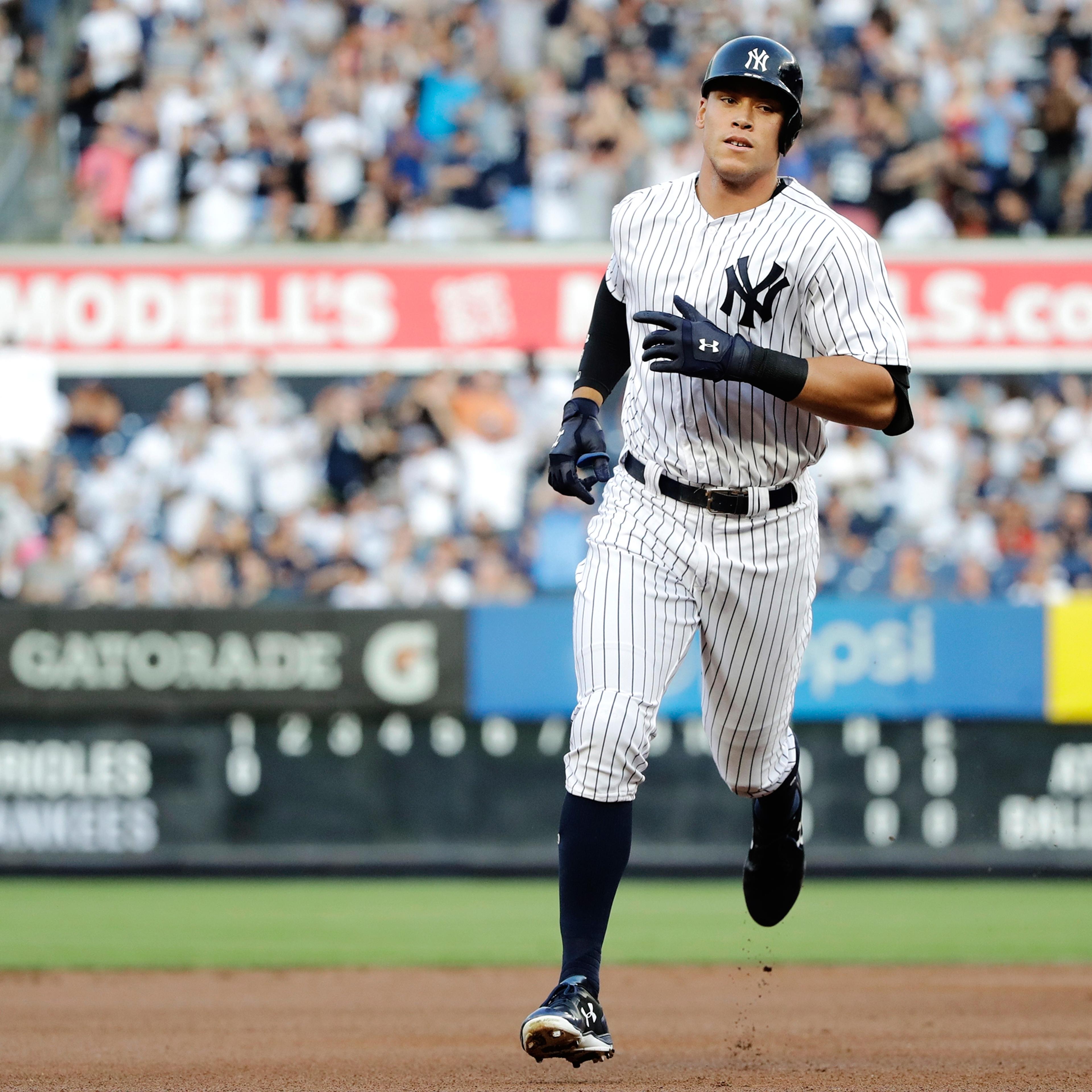 New York Yankees' Aaron Judge runs the bases after hitting a home run during the first inning of a baseball game against the Baltimore Orioles, Saturday, June 10, 2017, in New York.
