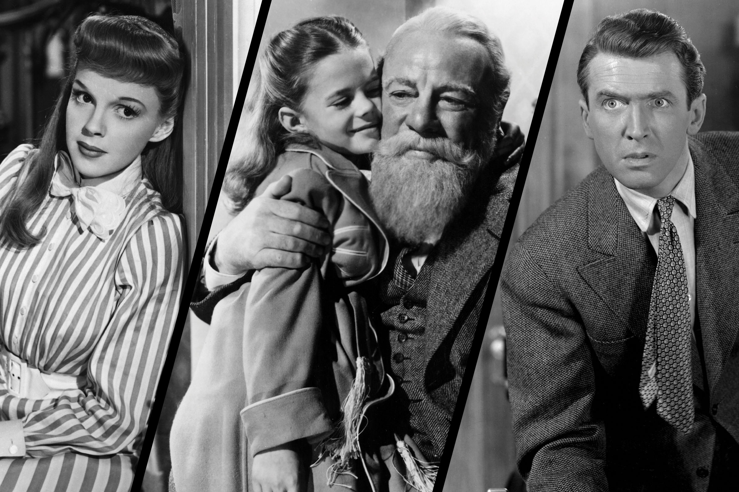 From left: Judy Garland in Meet Me in St. Louis, Natalie Wood in Miracle on 34th Street, Jimmy Stewart in It's a Wonderful Life