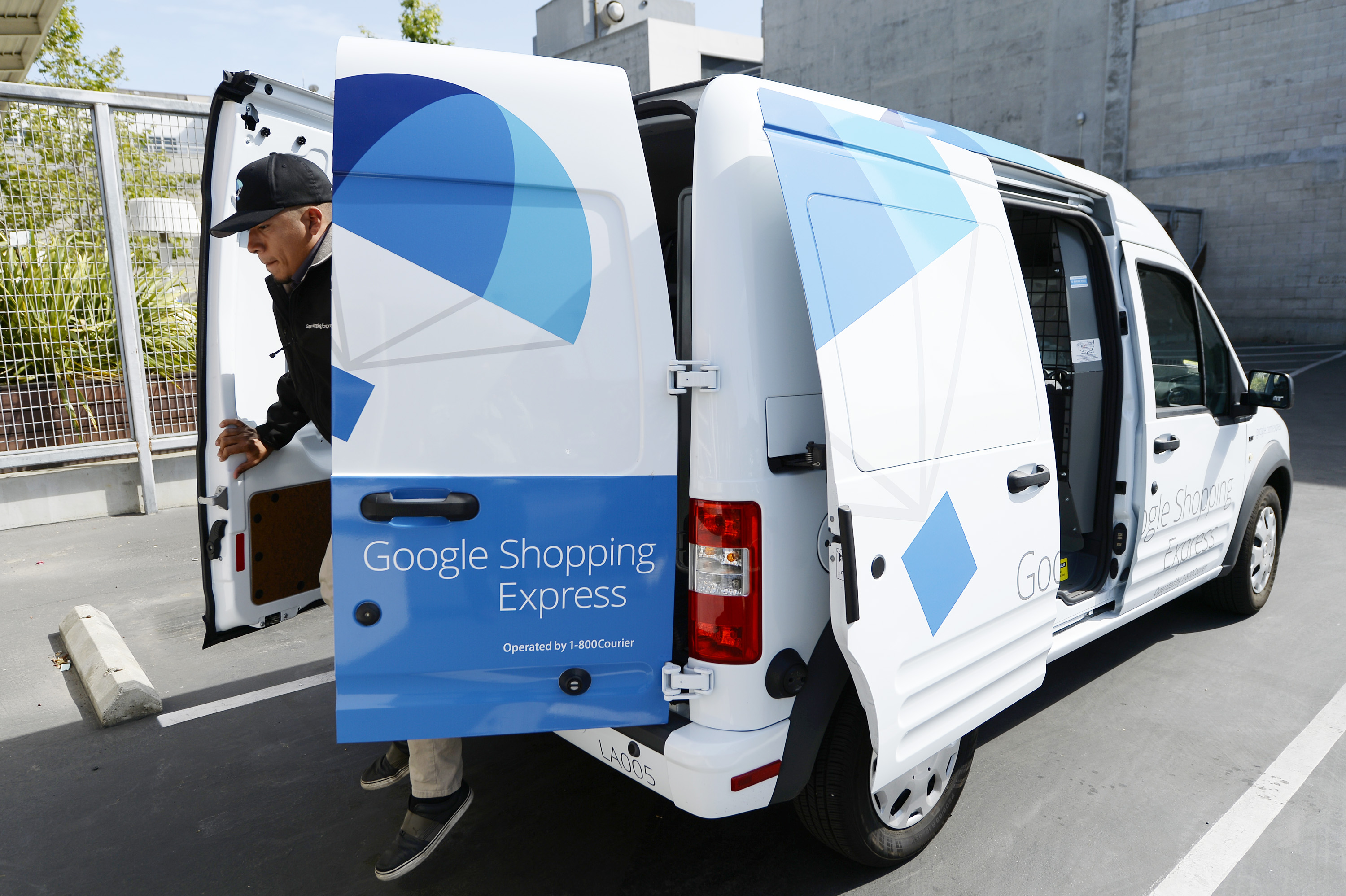 A Google Shopping Express van is seen at Google headquarters on May 5, 2014, in Los Angeles, California.