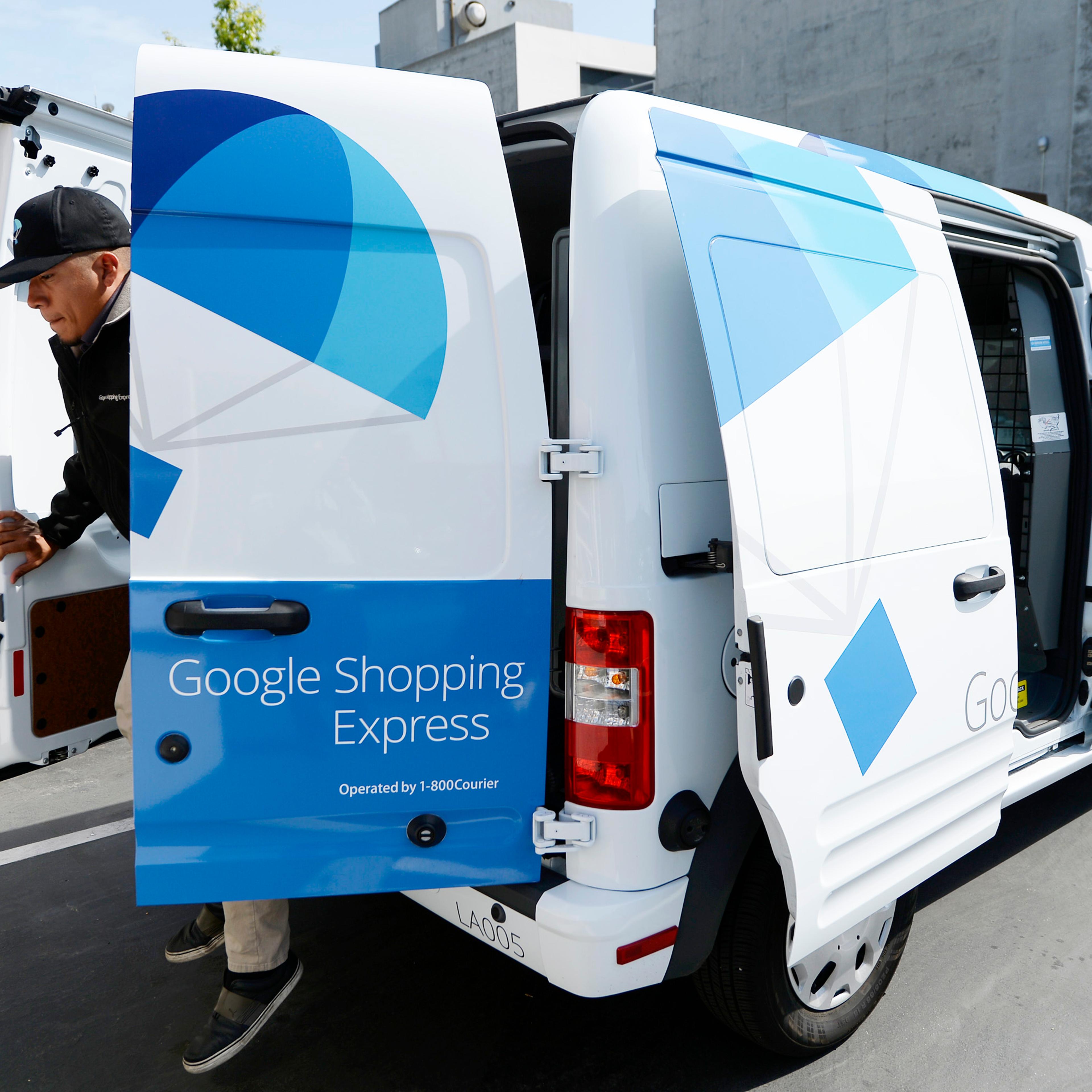A Google Shopping Express van is seen at Google headquarters on May 5, 2014, in Los Angeles, California.