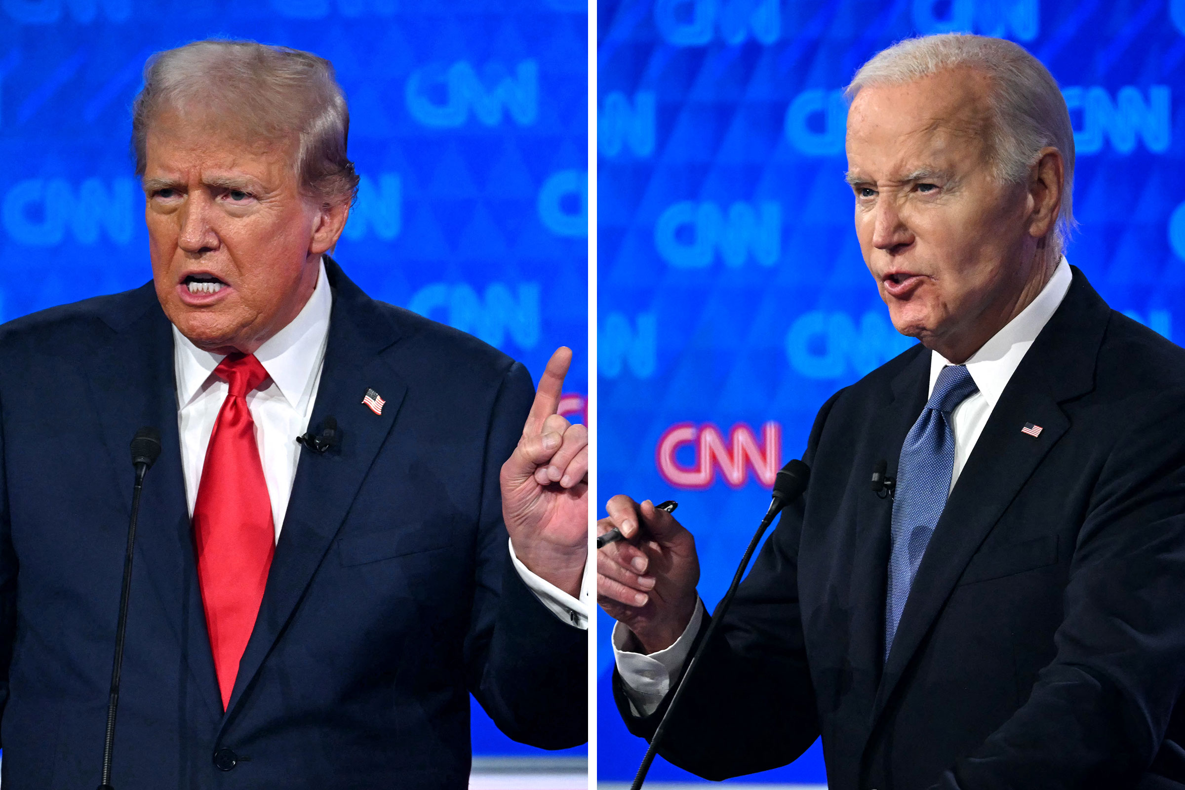 Former President Donald Trump and President Joe Biden participate in the CNN Presidential Debate at the CNN Studios in Atlanga on June 27, 2024.