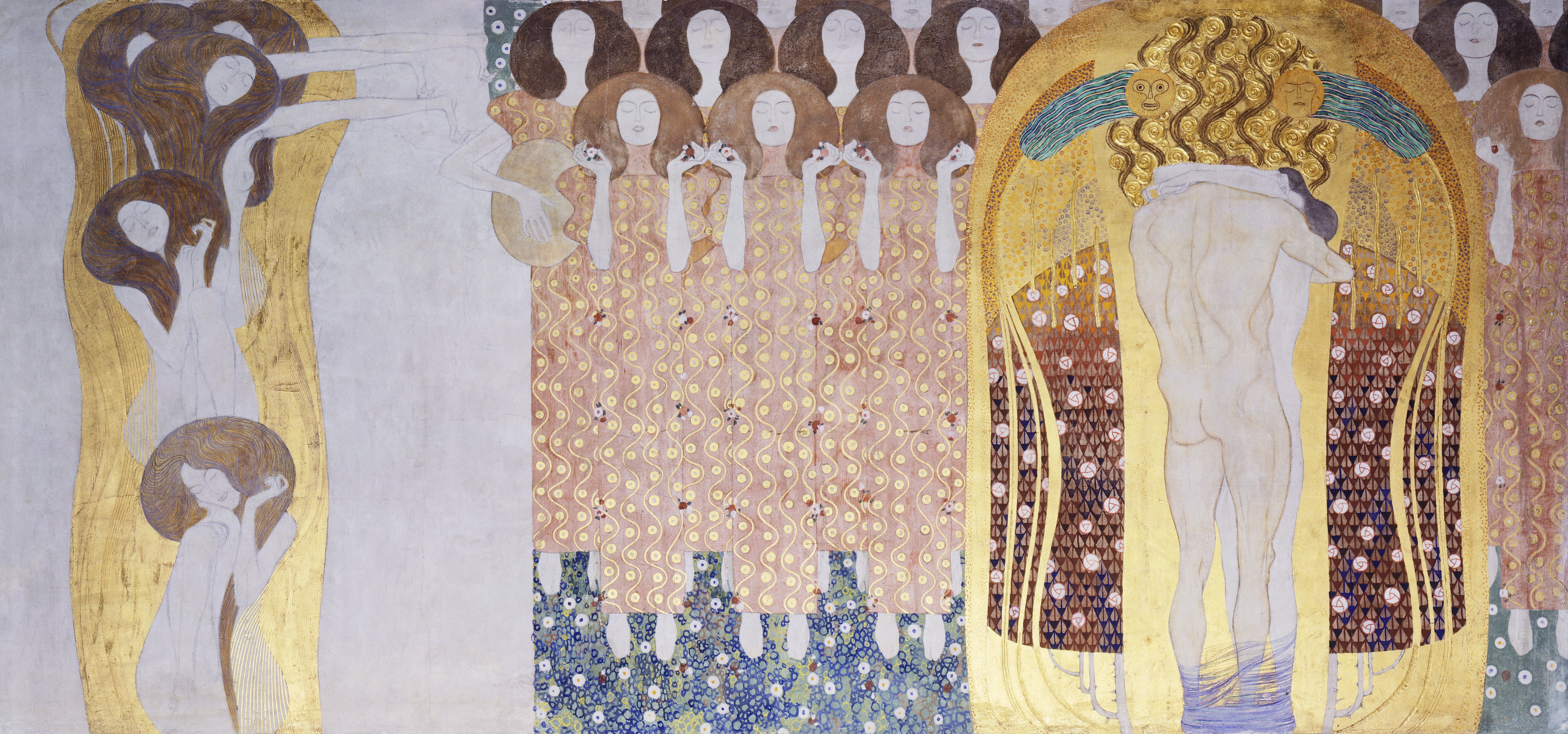 The Beethoven Frieze: The longing for happiness, 1902, by Gustav Klimt (1862-1918). (Photo by DeAgostini/Getty Images)