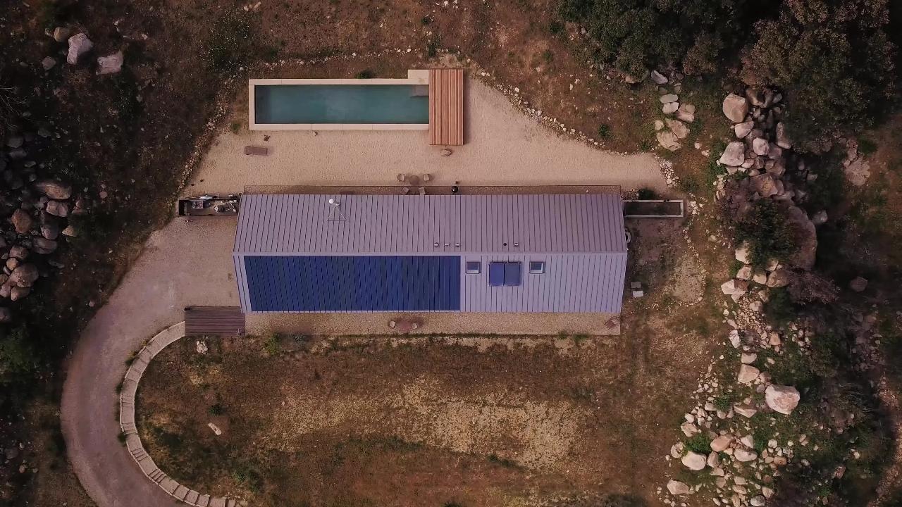 A structure that withstood the Thomas Fire in California is seen from above in 2018. 