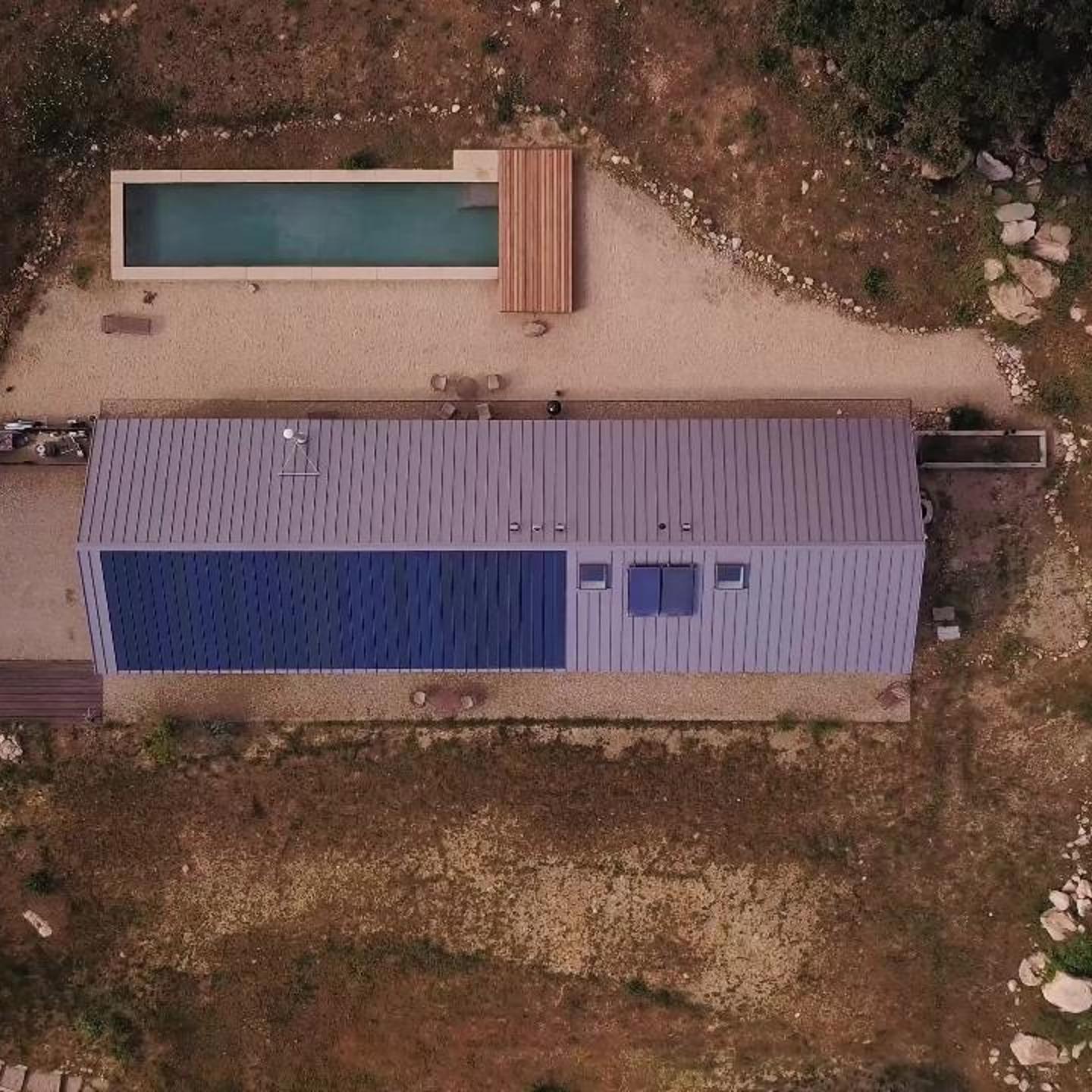 A structure that withstood the Thomas Fire in California is seen from above in 2018.