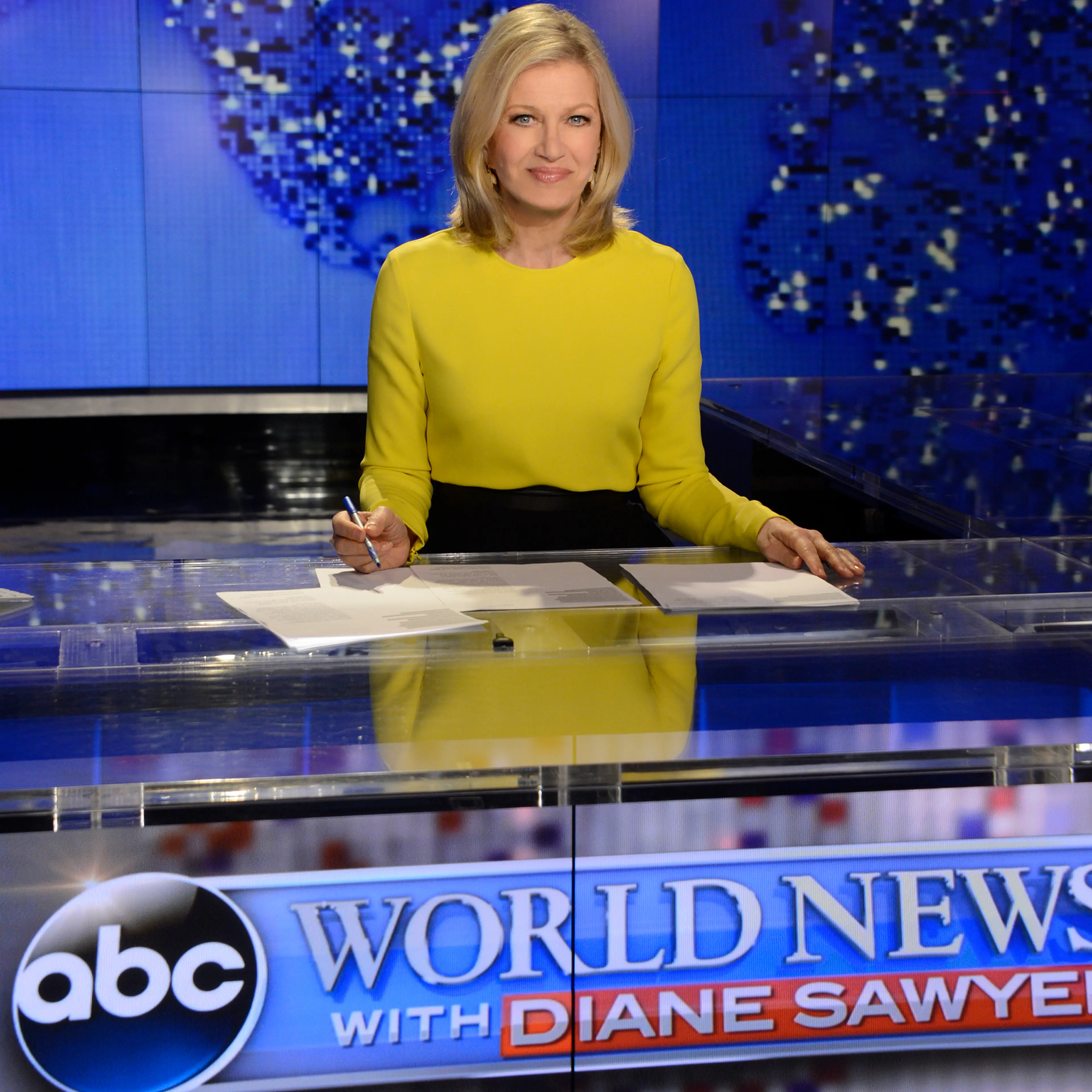 Diane Sawyer signs off on her last broadcast as anchor of World News on August 24, 2014..