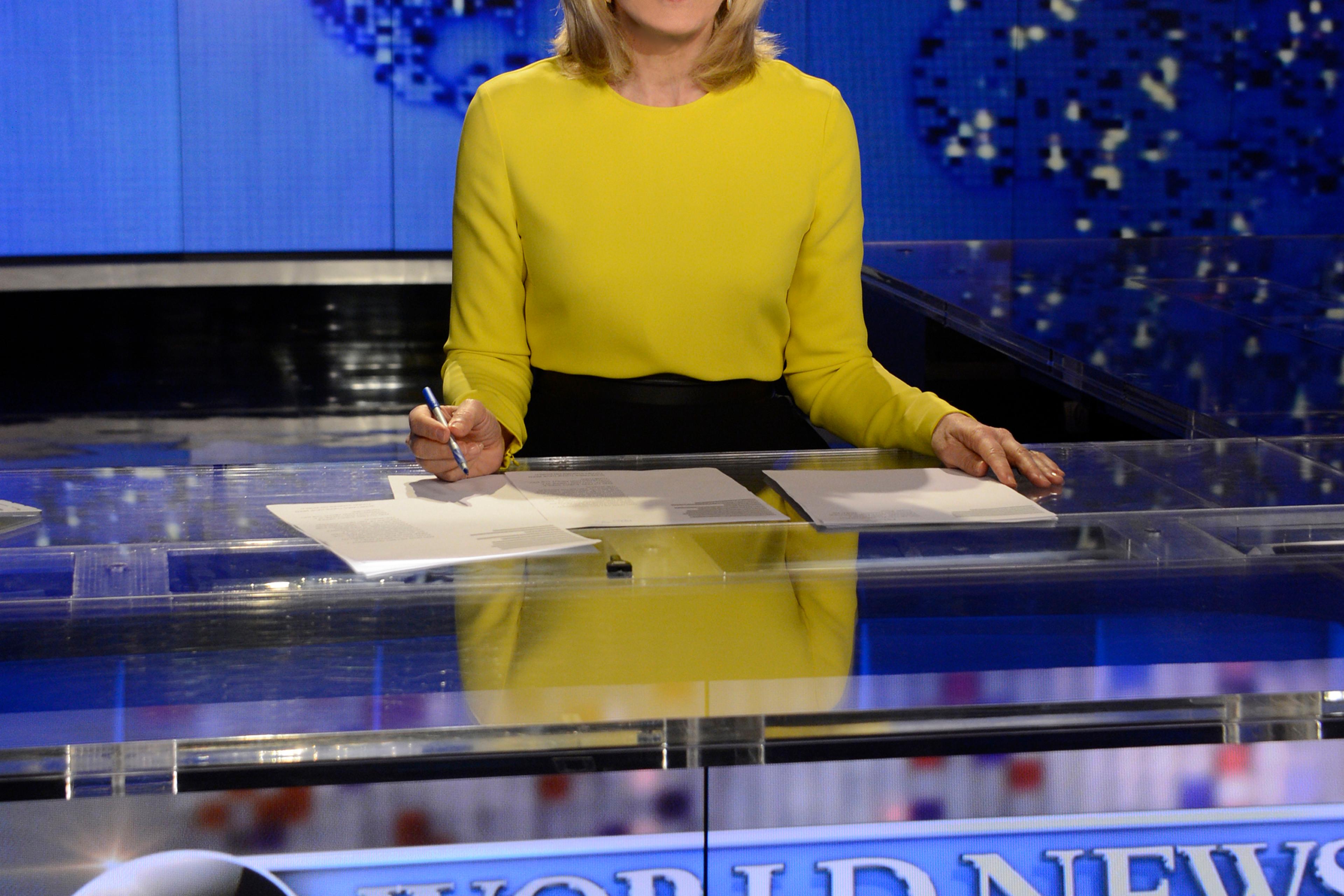 Diane Sawyer signs off on her last broadcast as anchor of World News on August 24, 2014..