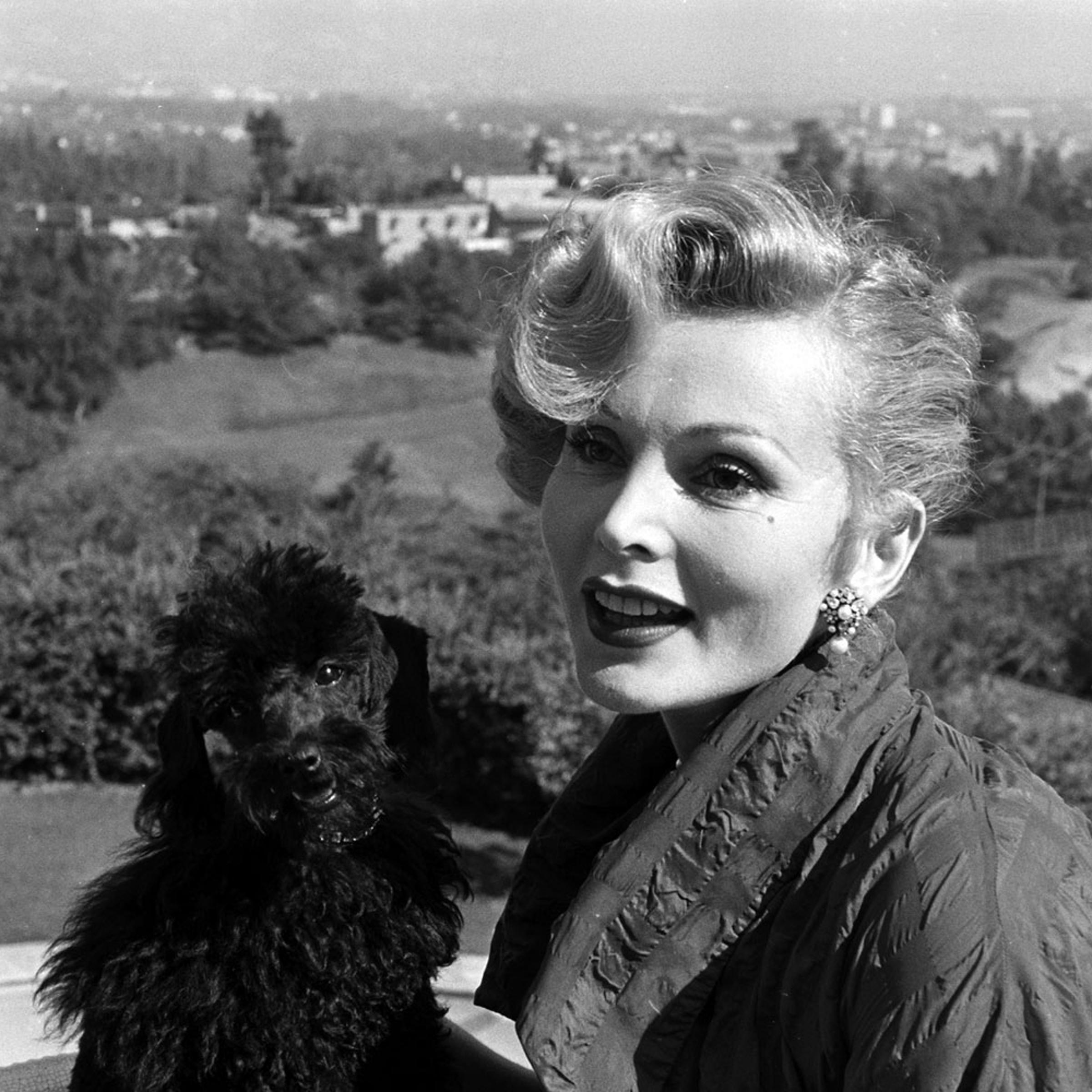 Zsa Zsa Gabor with her dog, Farouk, California, 1951.