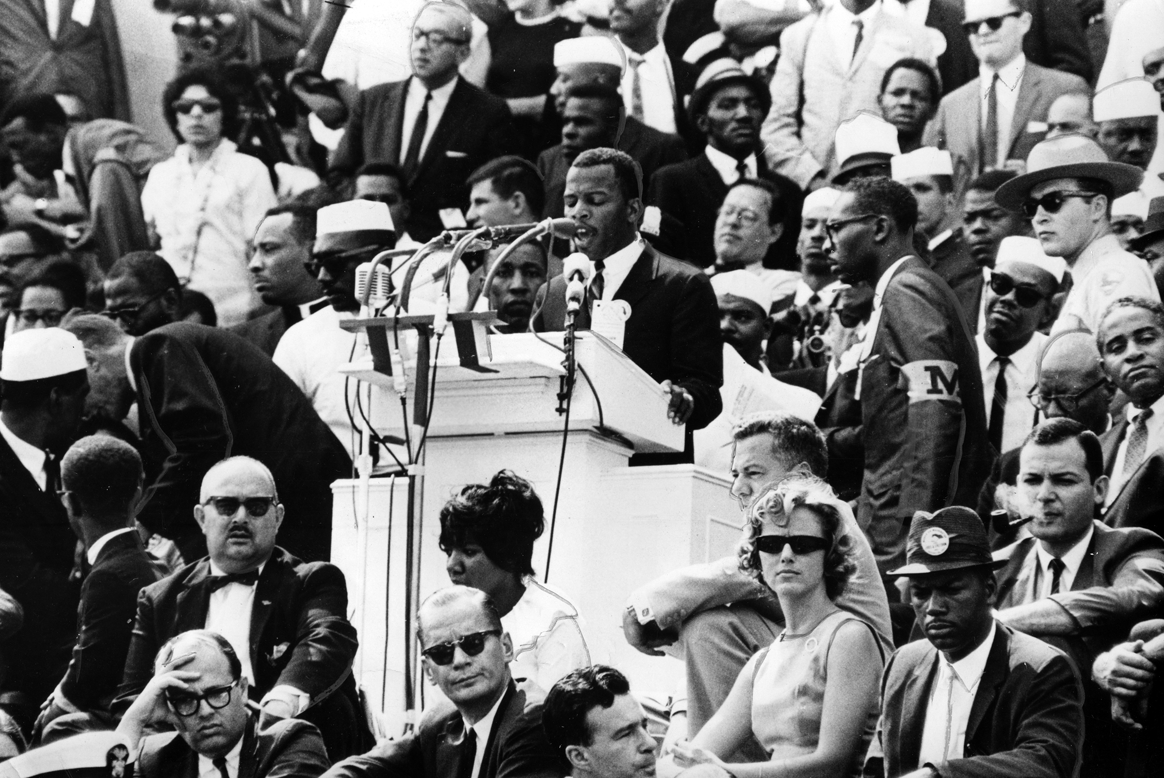 John Lewis of the Student Nonviolent Coordinating Committee addresses a crowd at the 1963 March on Washington.