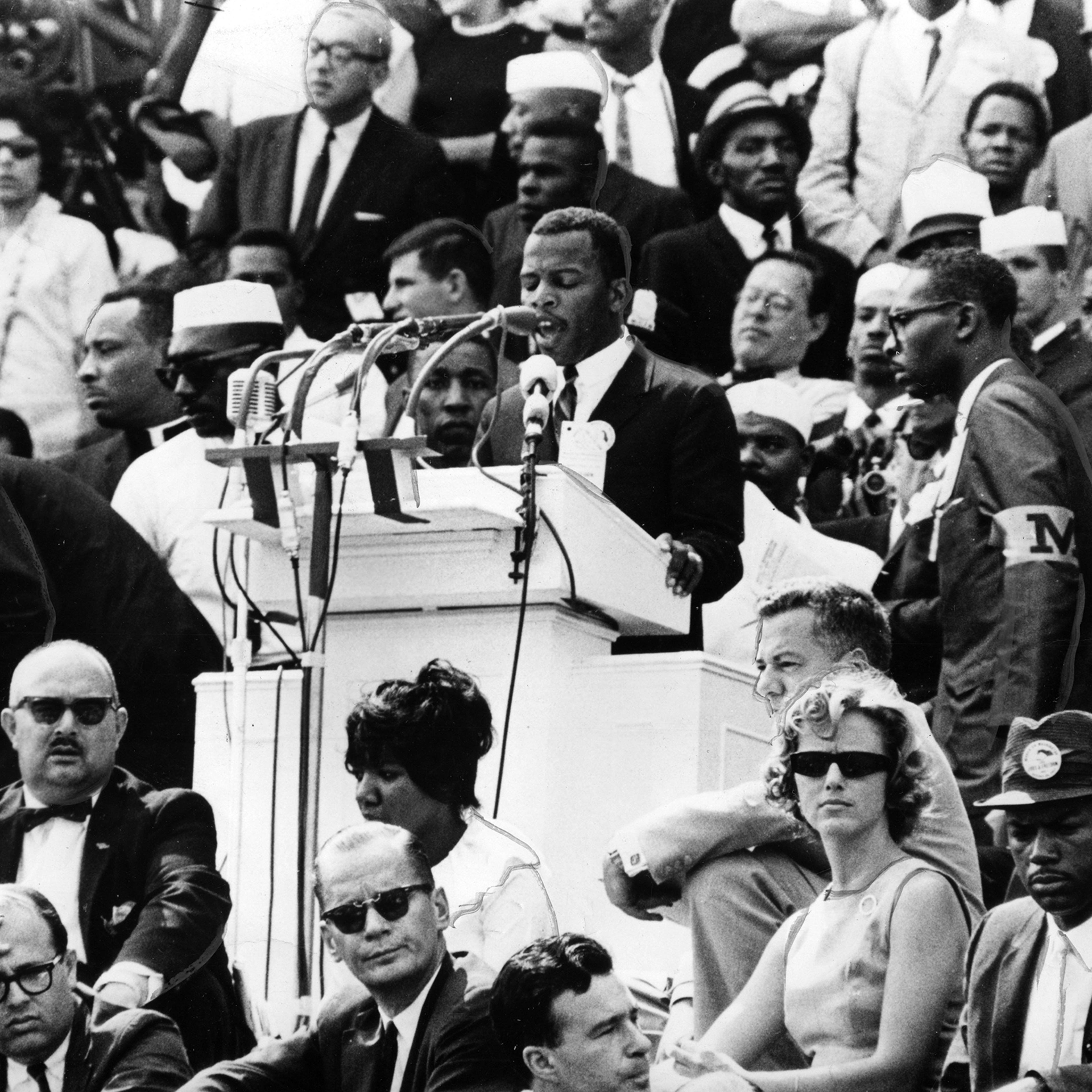 John Lewis of the Student Nonviolent Coordinating Committee addresses a crowd at the 1963 March on Washington.