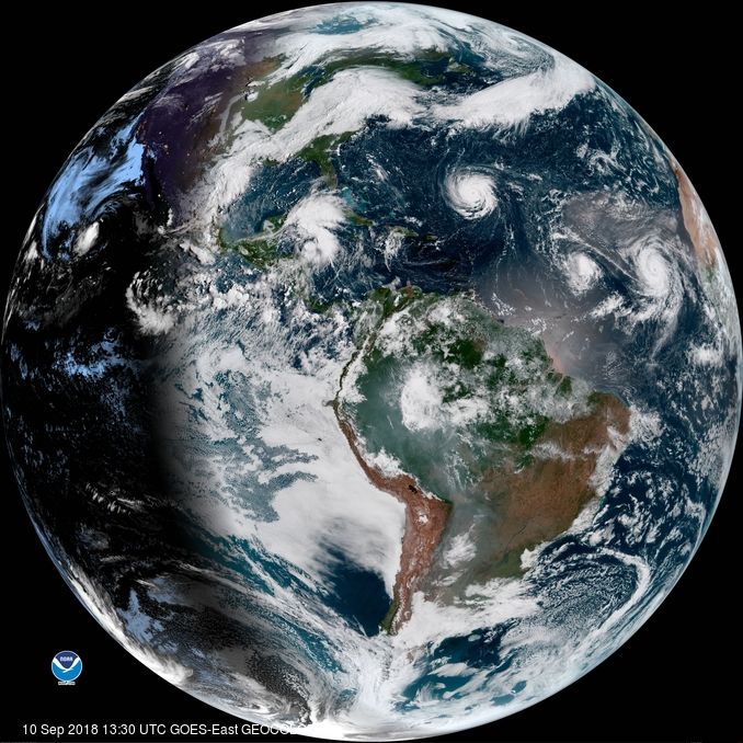 A satellite image of the 2018 Atlantic hurricane season.