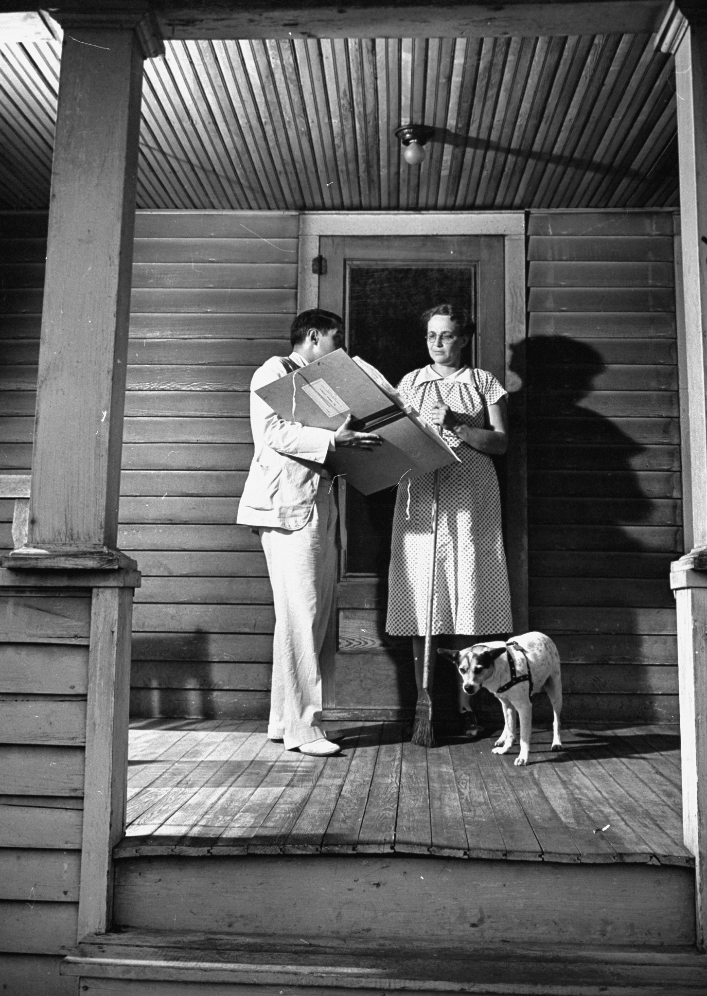 Census taker talking with a housewife on
