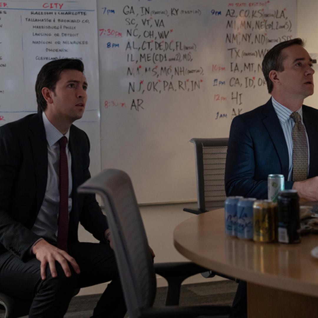 Nicholas Braun and Matthew Macfadyen in <i>Succession</i> season 4, episode 8 "America Decides"