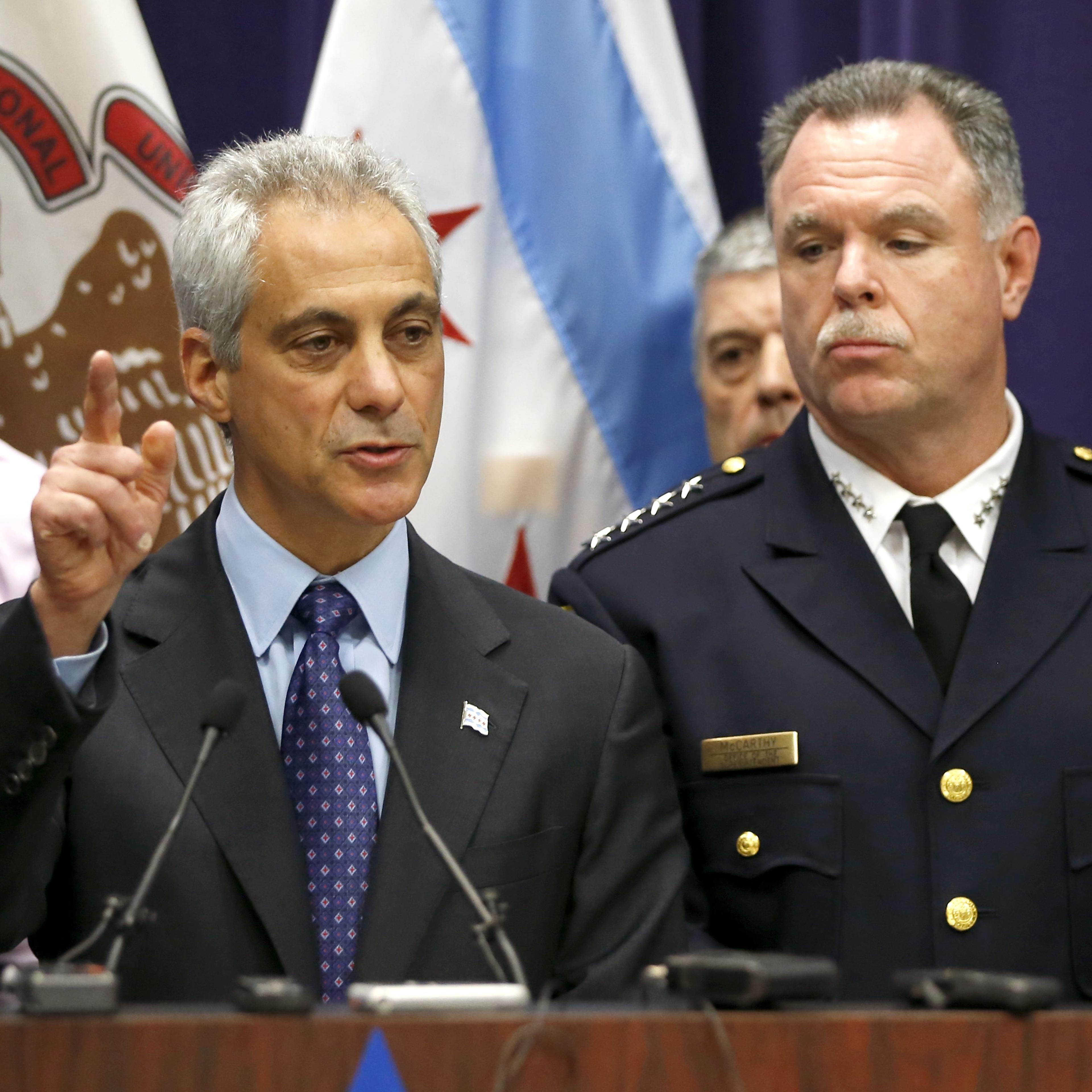 Chicago Mayor Rahm Emanuel, left, and Police Superintendent Garry McCarthy, right, appear at a news conference on Nov. 24, 2015, in Chicago.
