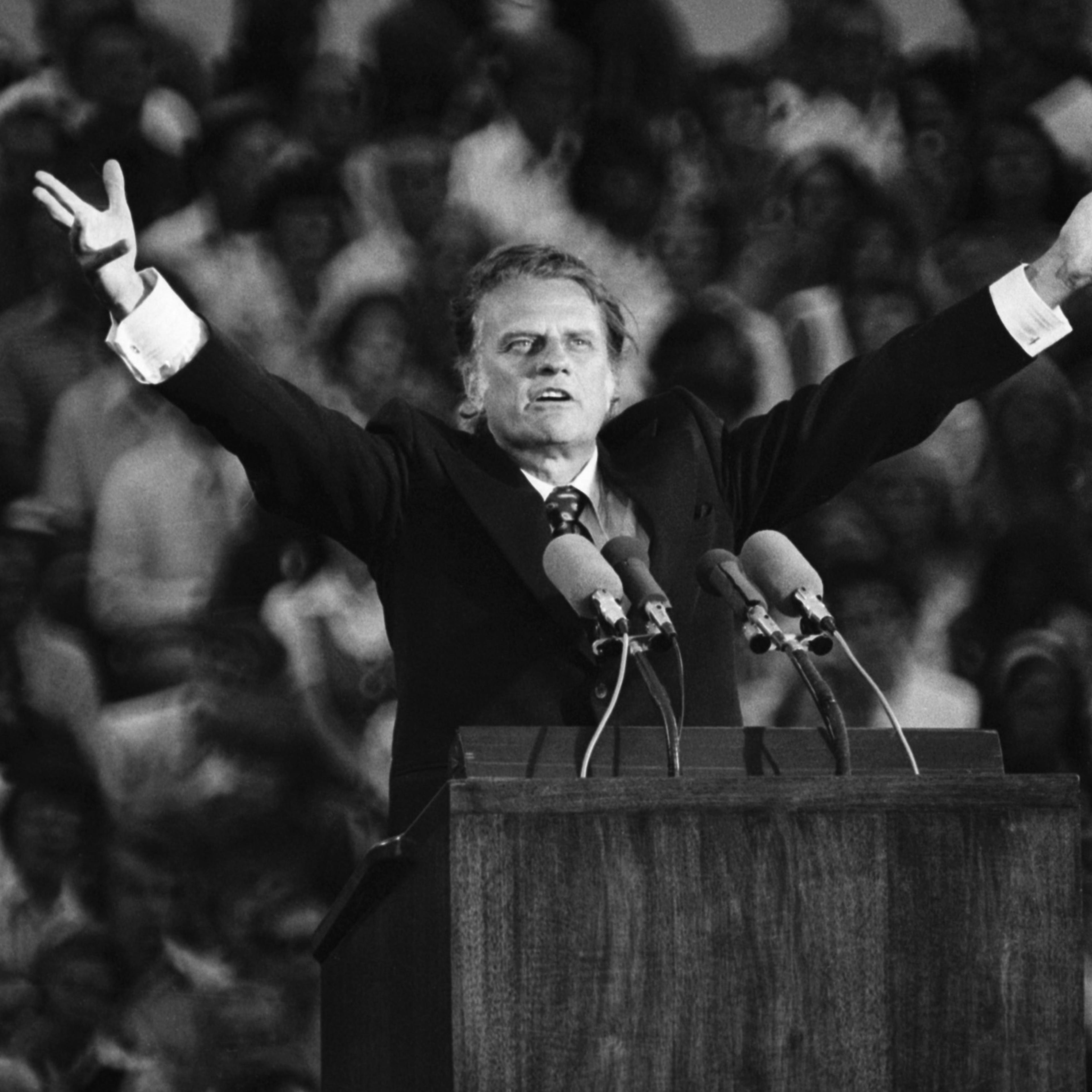Evangelist Billy Graham preaching the gospel during the Upper Midwest Crusade in July 13,1973, St. Paul, MN.