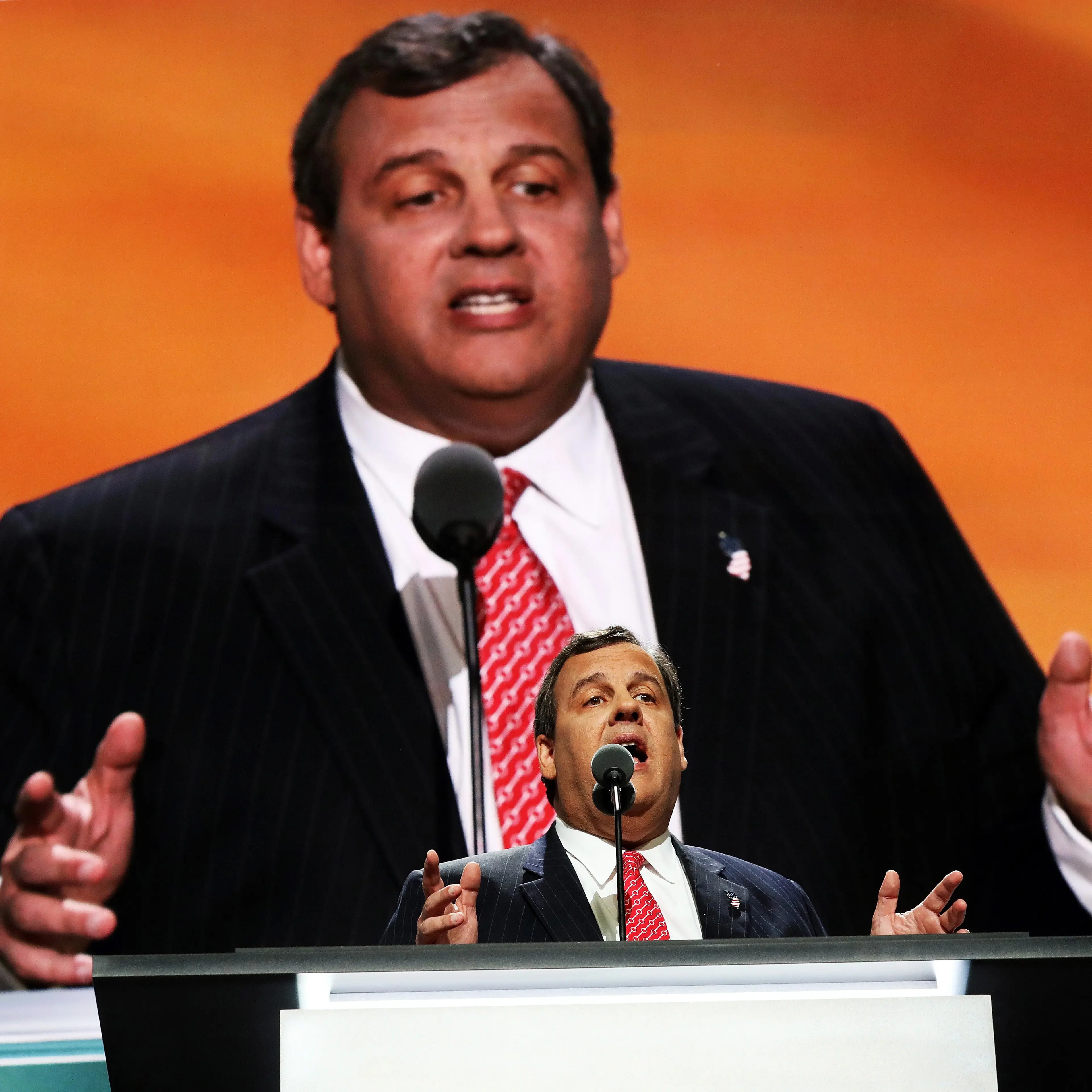 New Jersey Gov. Chris Christie delivers a speech on the second day of the Republican National Convention on July 19, 2016 at the Quicken Loans Arena in Cleveland.