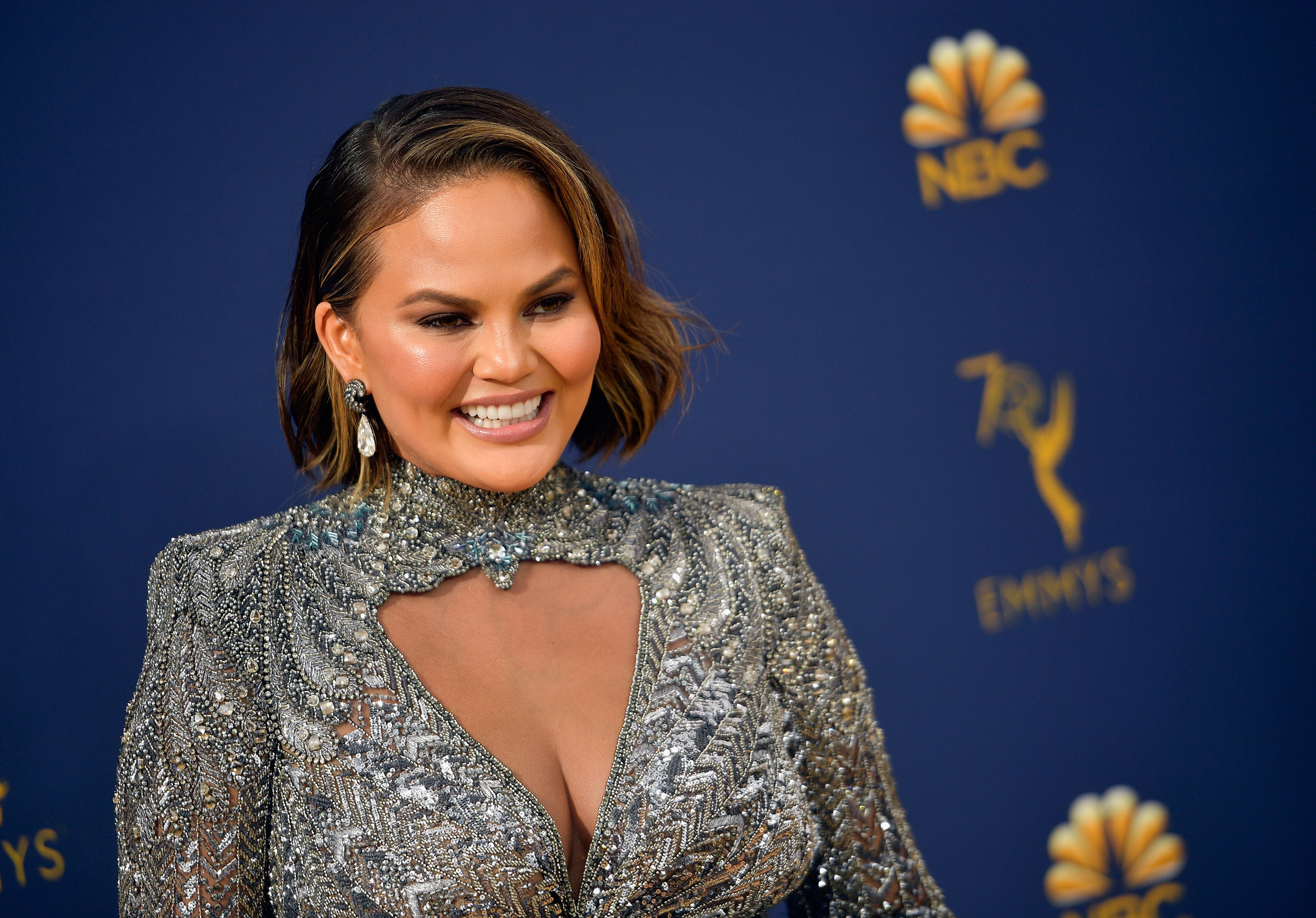 Chrissy Teigen attends the 70th Emmy Awards at Microsoft Theater on Sept. 17, 2018 in Los Angeles.
