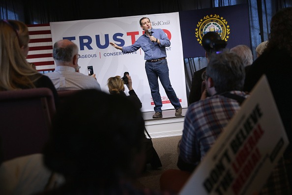Republican presidential candidate Sen. Ted Cruz (R-TX) answers questions during a campaign town hall meeting at the Crossing Life Church February 2, 2016 in Windham, New Hampshire.