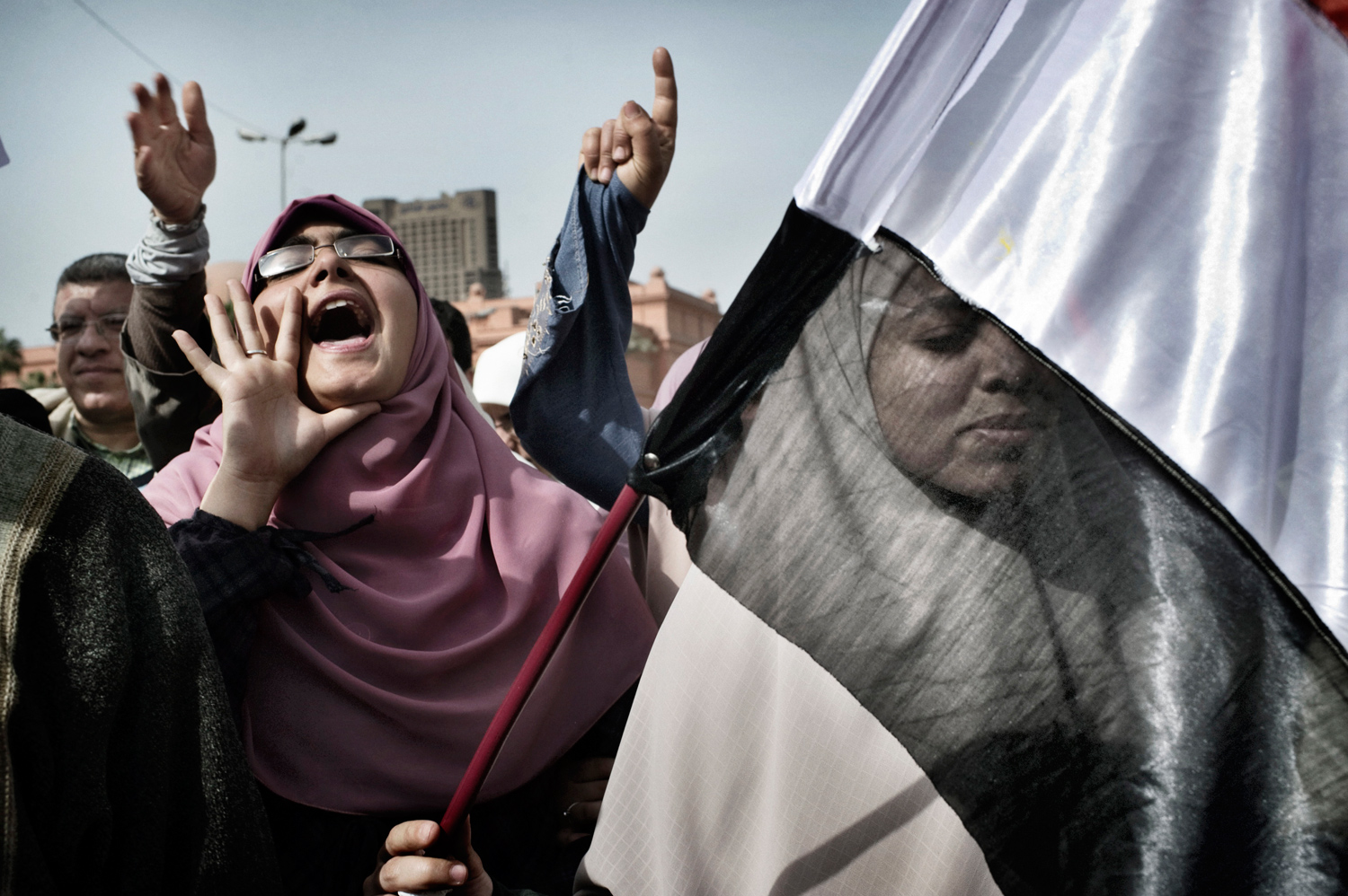 <b>Cairo, Egypt — February 4, 2011</b><br><br>
After repelling pro-regime attacks in two days of bloody street fights, tens of thousands of anti-Mubarak protesters packed central Cairo, waving flags and singing the national anthem.