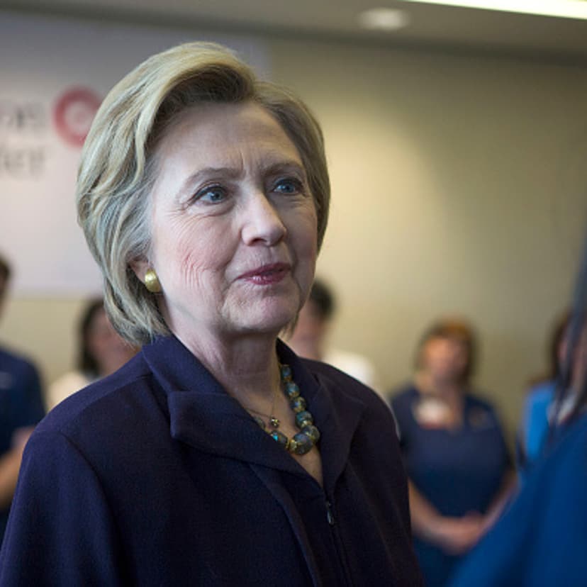 Hillary Clinton meets with hospital workers at Cooper University Hospital's Anderson Cancer Center on May 11, 2016 in Camden, New Jersey.