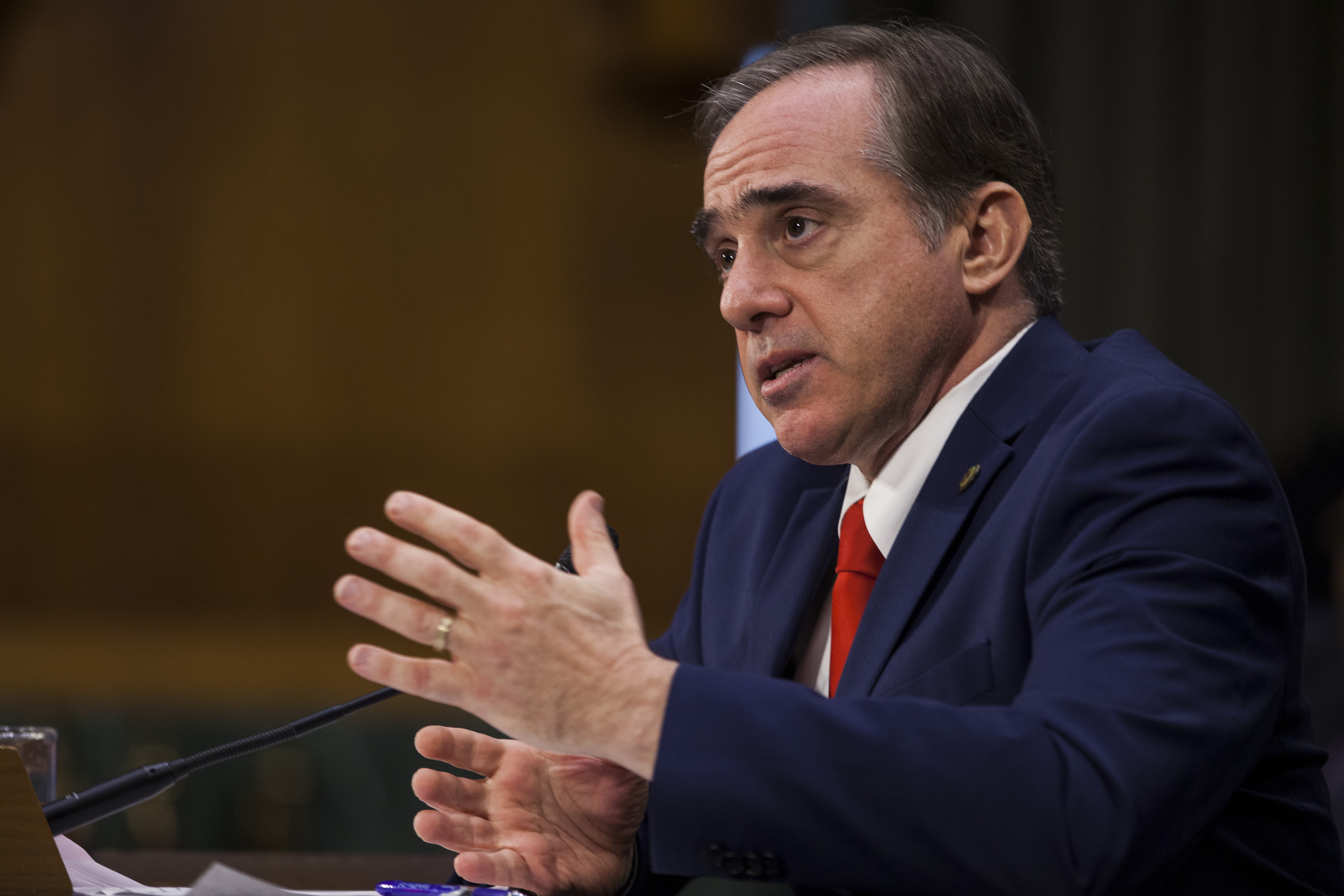 Secretary of Veterans' Affairs-designate David Shulkin testifies during a Senate Veterans' Affairs confirmation hearing on Capitol Hill in Washington, DC, on Feb. 1, 2017.