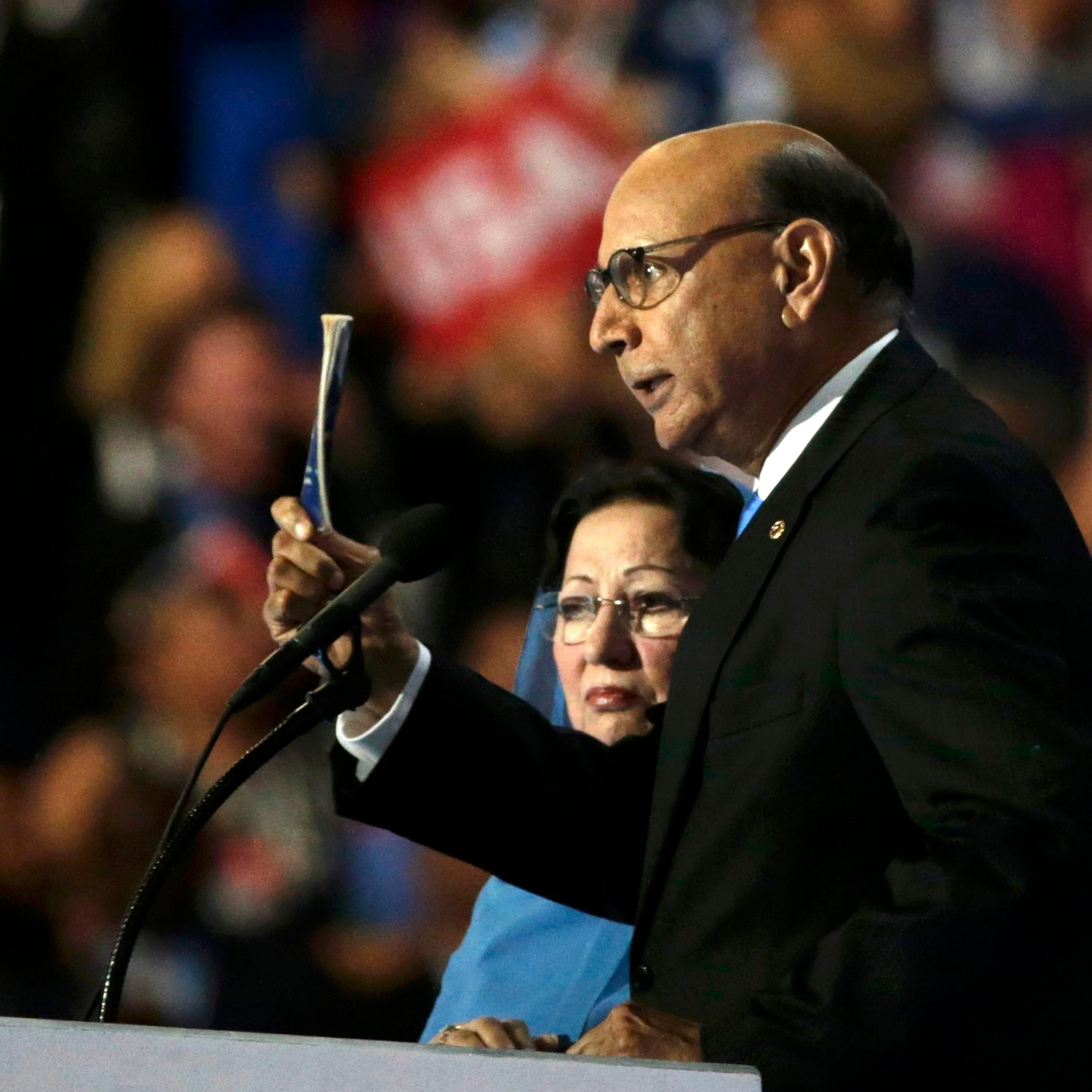 Khan, who's son Humayun was killed serving in the U.S. Army ten years after September 11, 2001, speaks at the Democratic National Convention in Philadelphia