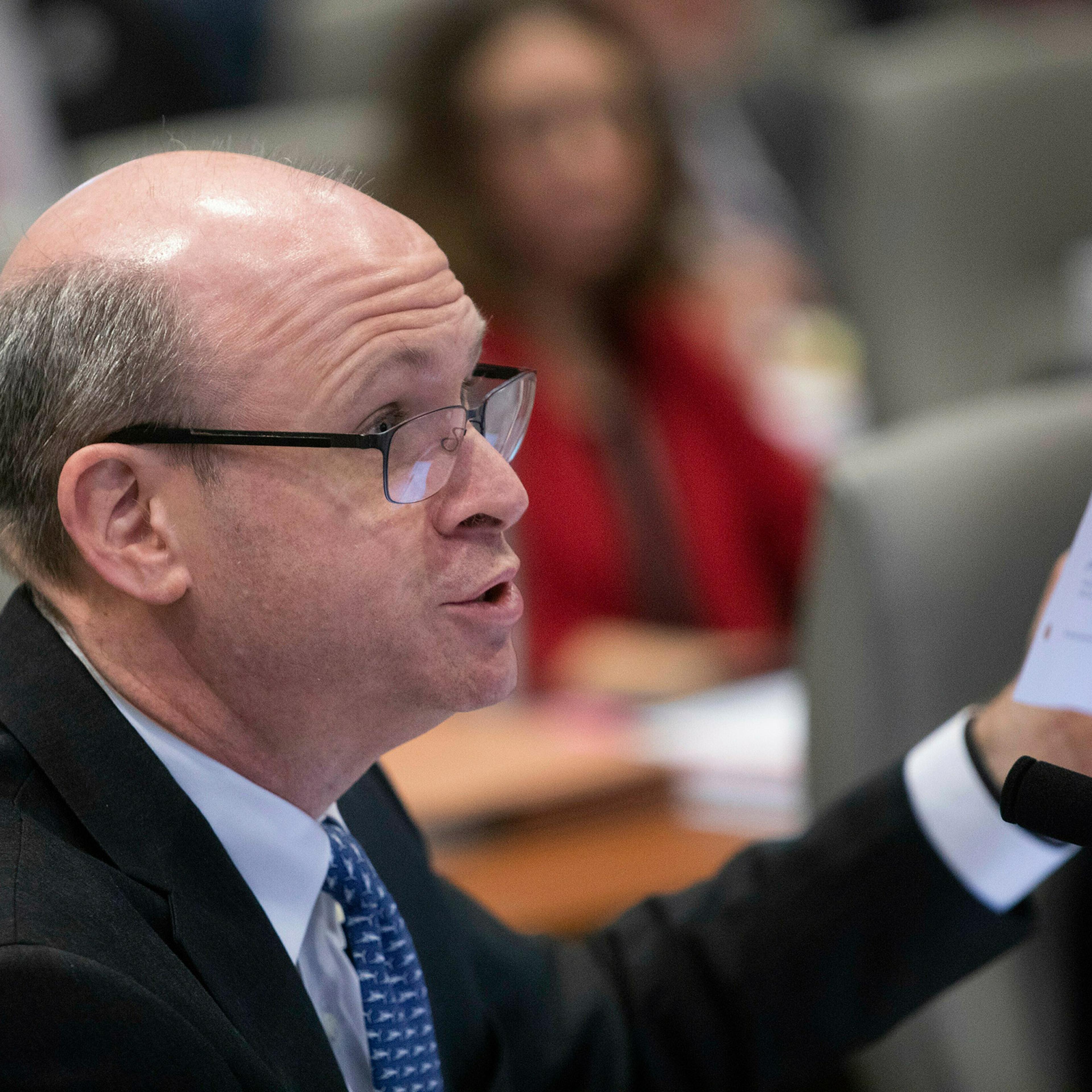 Marc Elias at the fourth day of a public evidentiary hearing on the 9th Congressional District voting irregularities investigation at the North Carolina State Bar in Raleigh, N.C., on Feb. 21, 2019.