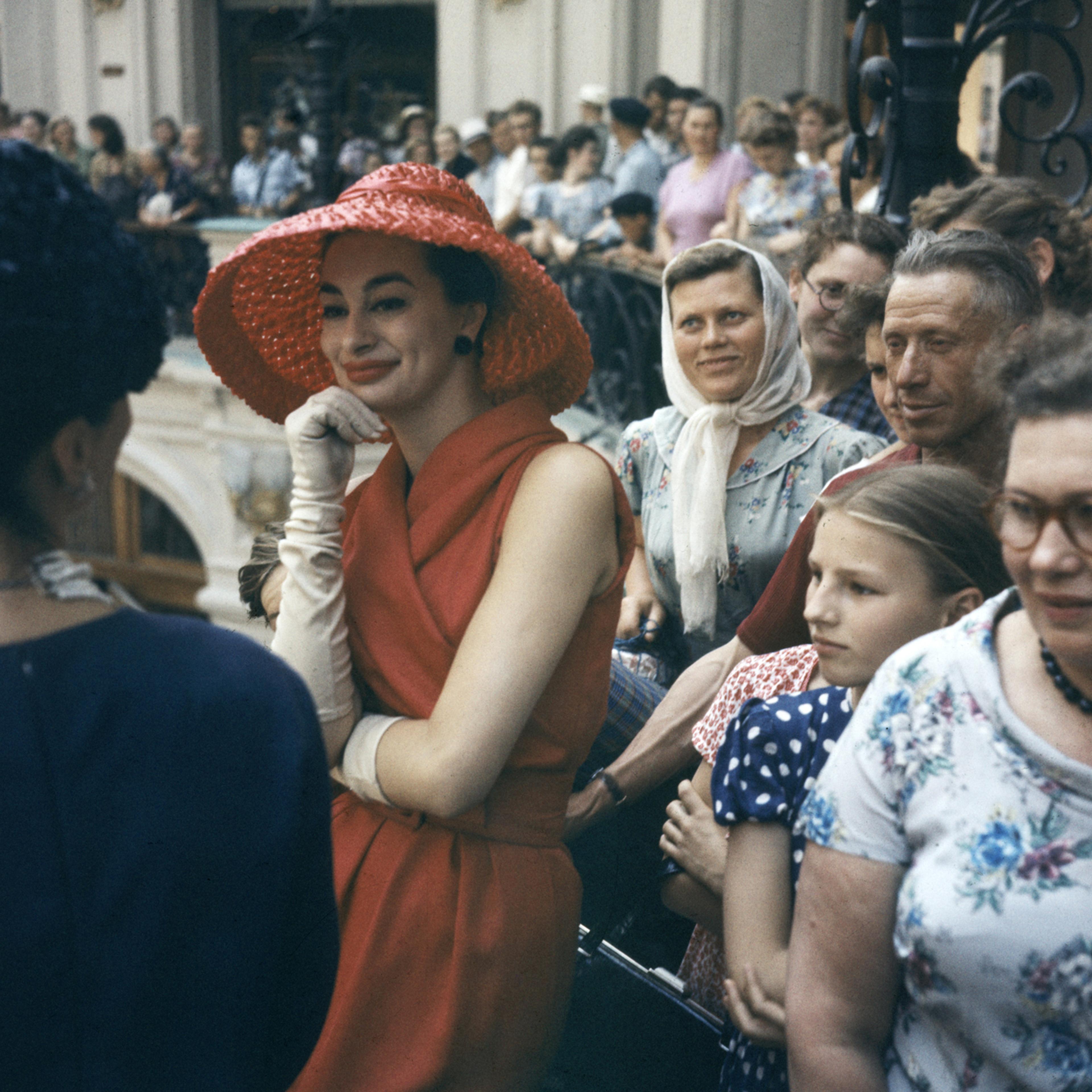 Fashion models visit the GUM department store in Moscow while in the Soviet Union for an officially sanctioned Christian Dior fashion show, 1959.